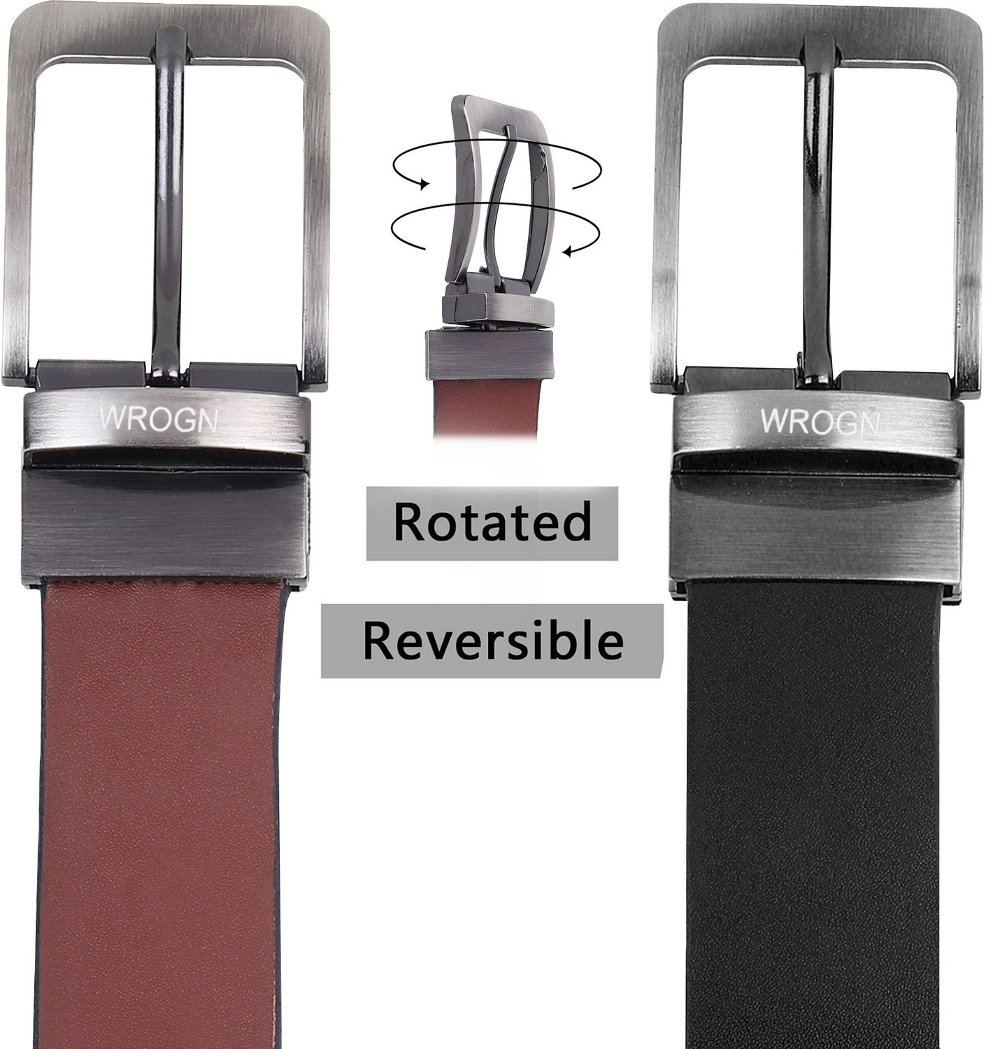 Image of WROGN Men Evening, Party, Formal, Casual Black, Brown Genuine Leather Reversible Belt