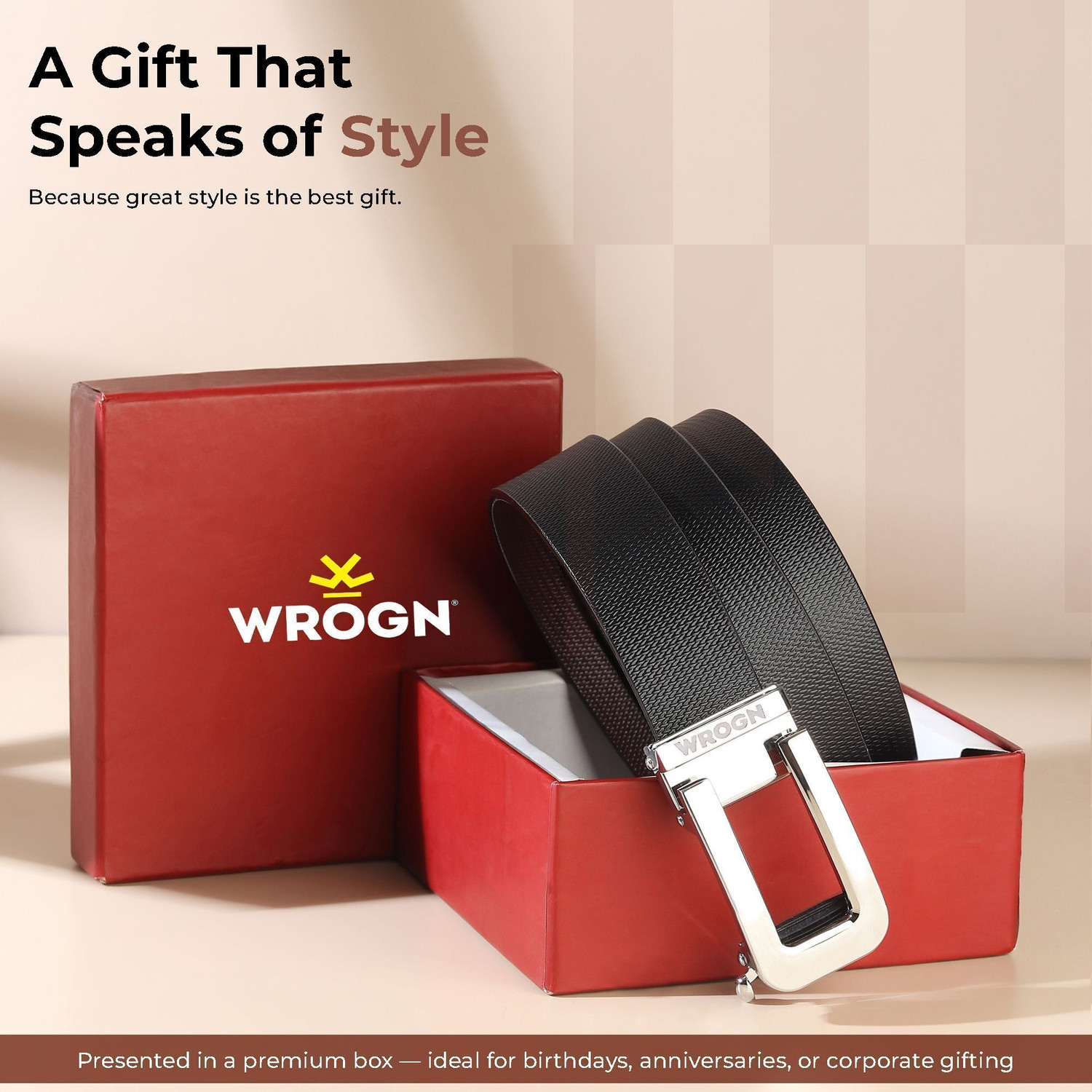 Image of WROGN Men Formal, Casual, Party, Evening Black, Brown Genuine Leather Belt