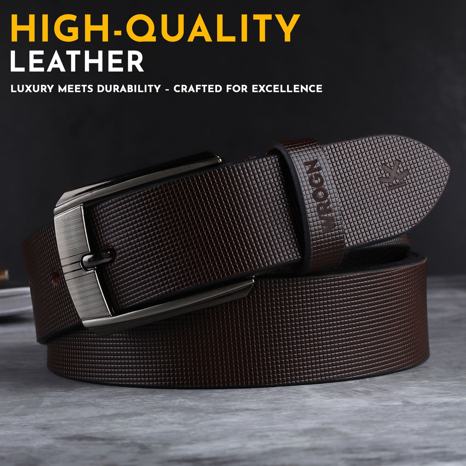 Image of WROGN Men Formal, Casual, Evening, Party Brown Genuine Leather Belt