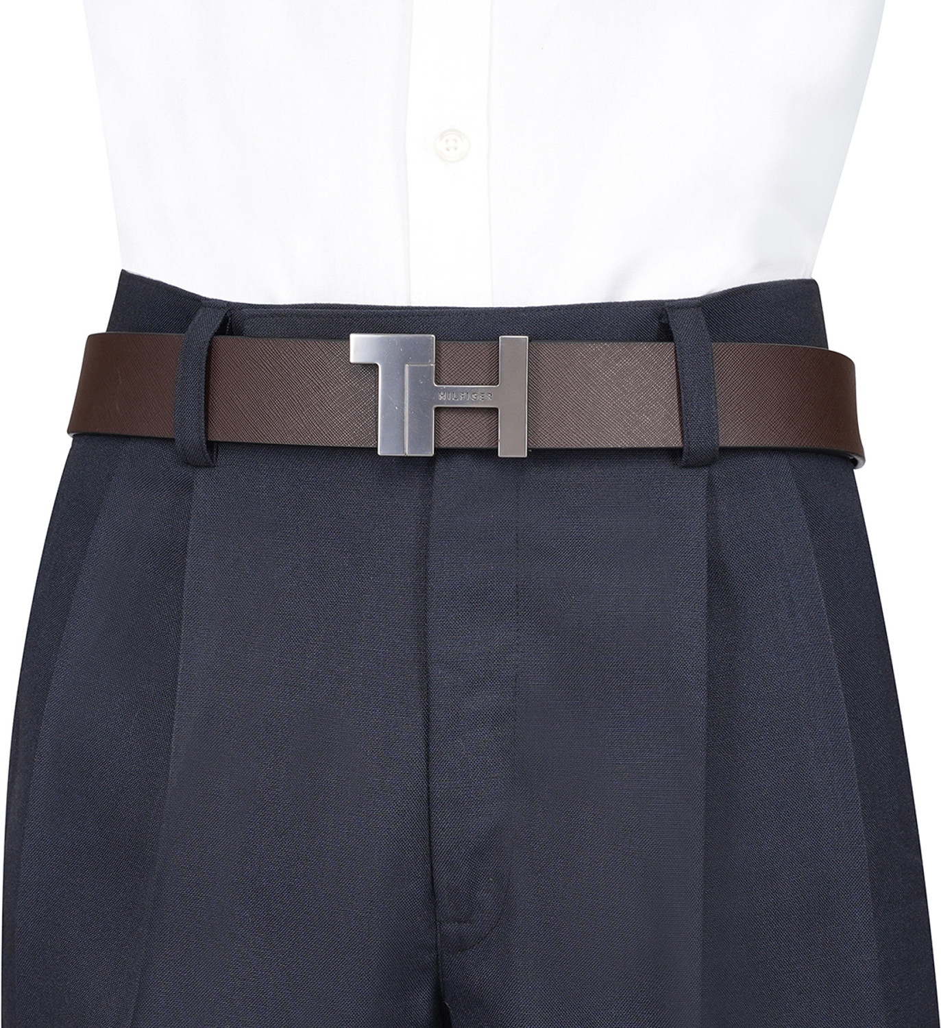 Image of TOMMY HILFIGER Men Casual Brown Genuine Leather Reversible Belt