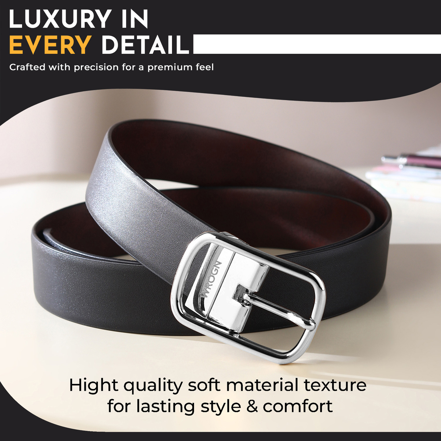 Image of WROGN Men Formal, Casual, Evening, Party Black, Brown Artificial Leather Reversible Belt