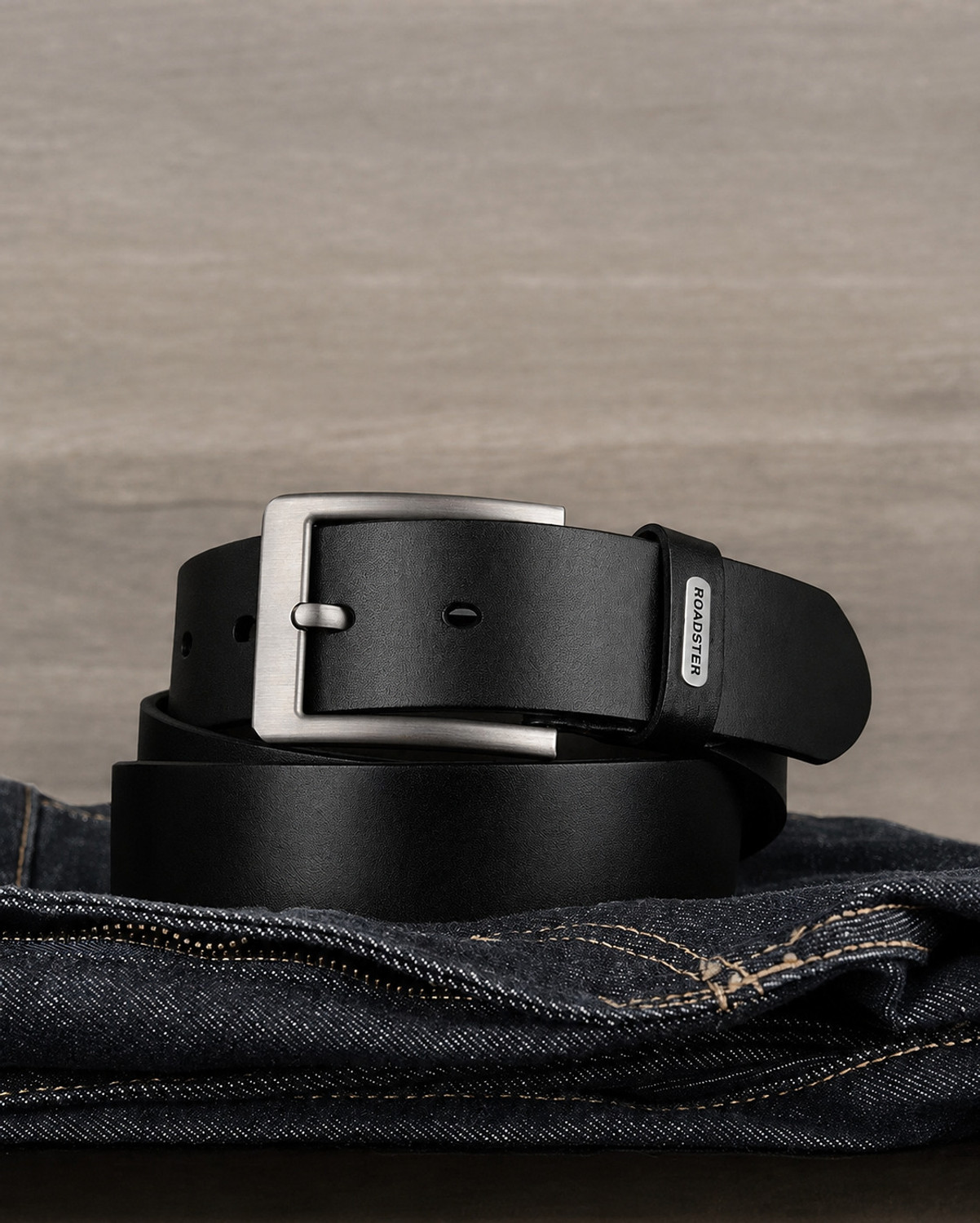 Image of Roadster Men Casual, Evening, Formal, Party Black, Silver Genuine Leather Belt