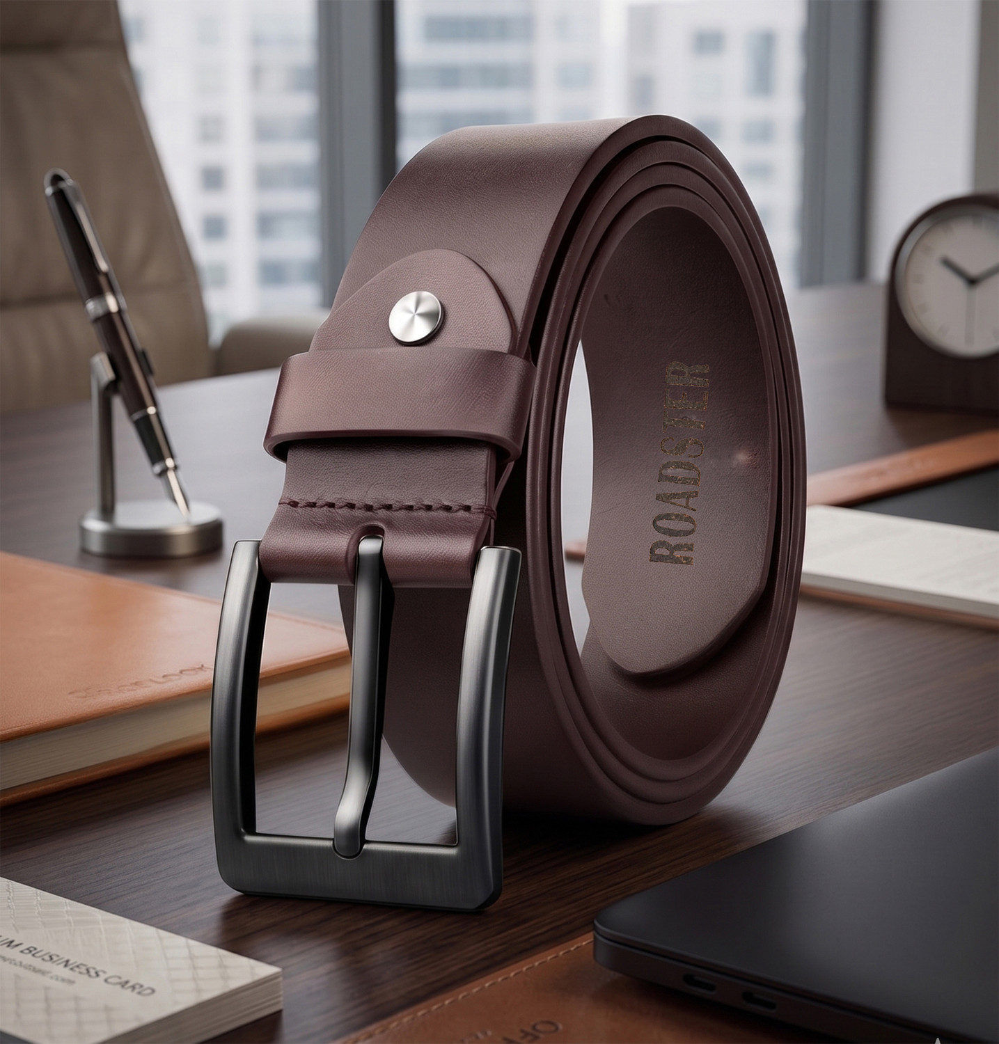 Image of Roadster Men Formal, Casual, Evening, Party Brown Genuine Leather Belt