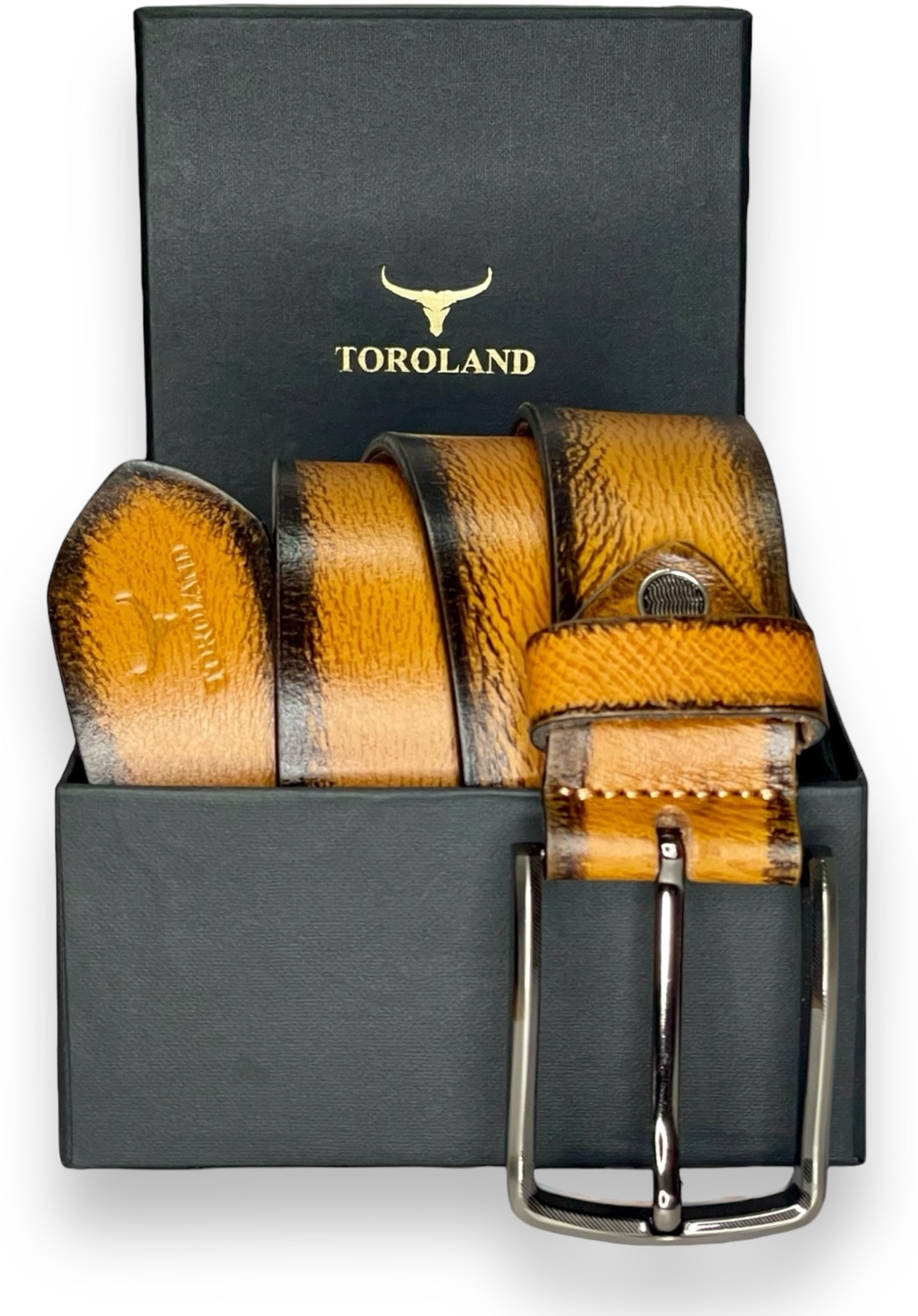 Image of TOROLAND Men Casual Tan Genuine Leather Belt