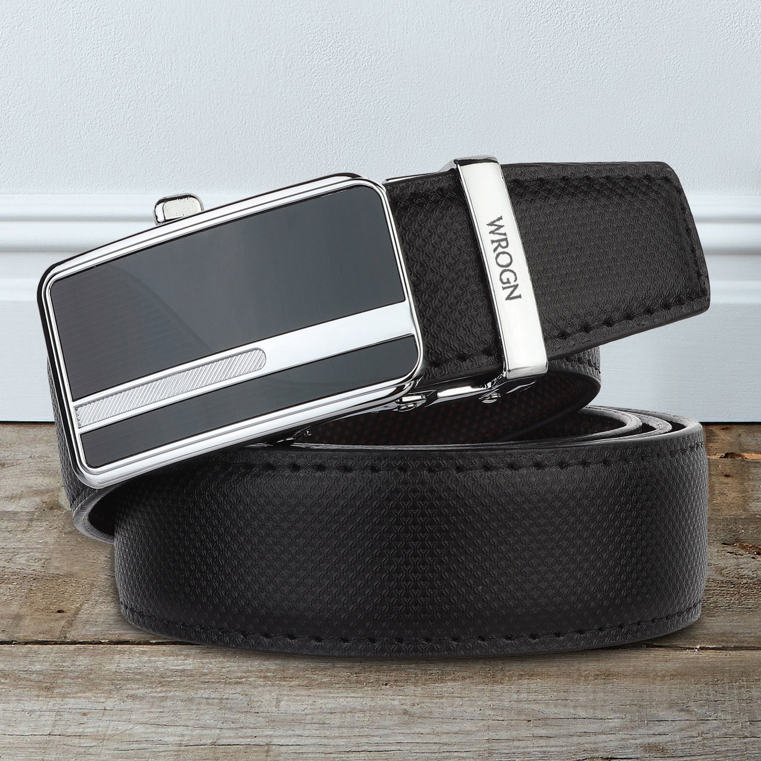 Image of WROGN Men Formal, Casual, Evening, Party Black Texas Leatherite Reversible Belt