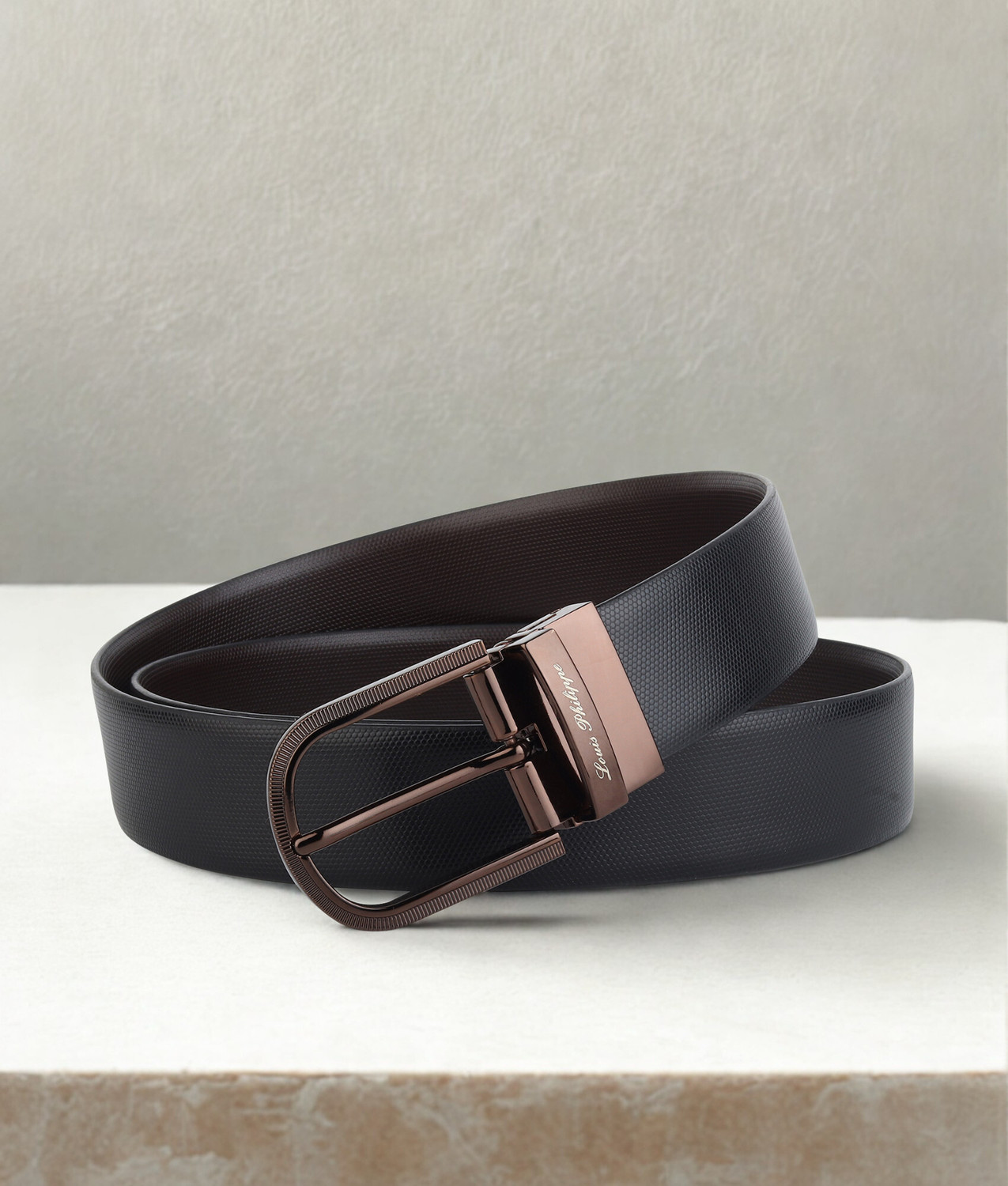 Image of LOUIS PHILIPPE Men Casual, Formal Black, Brown Genuine Leather Reversible Belt