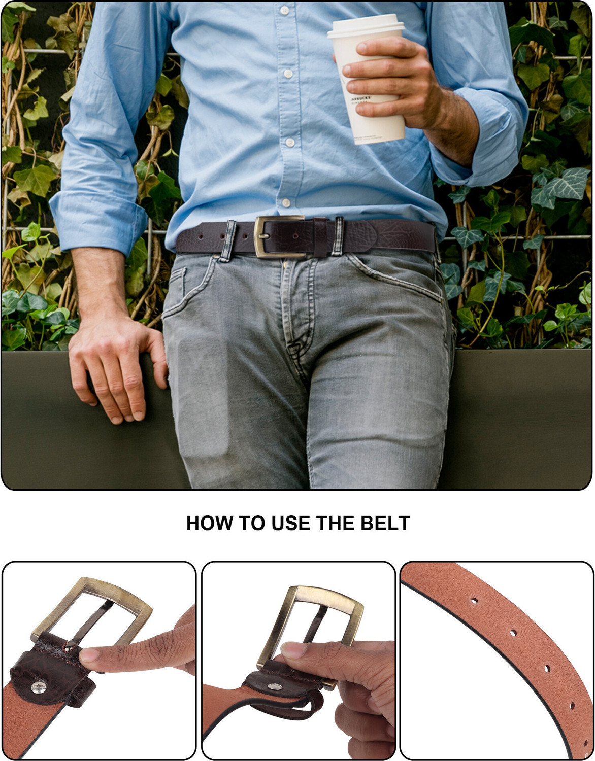 Image of PROVOGUE Men Casual Brown Genuine Leather Belt