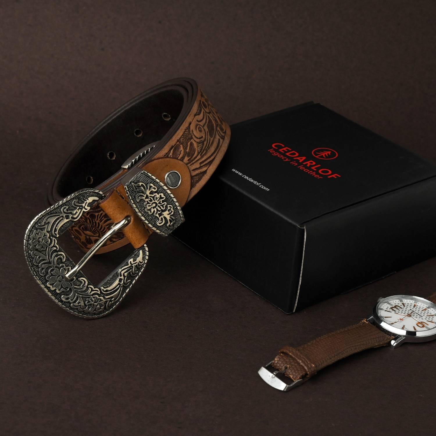 CEDARLOF Men Casual Tan Genuine Leather Belt