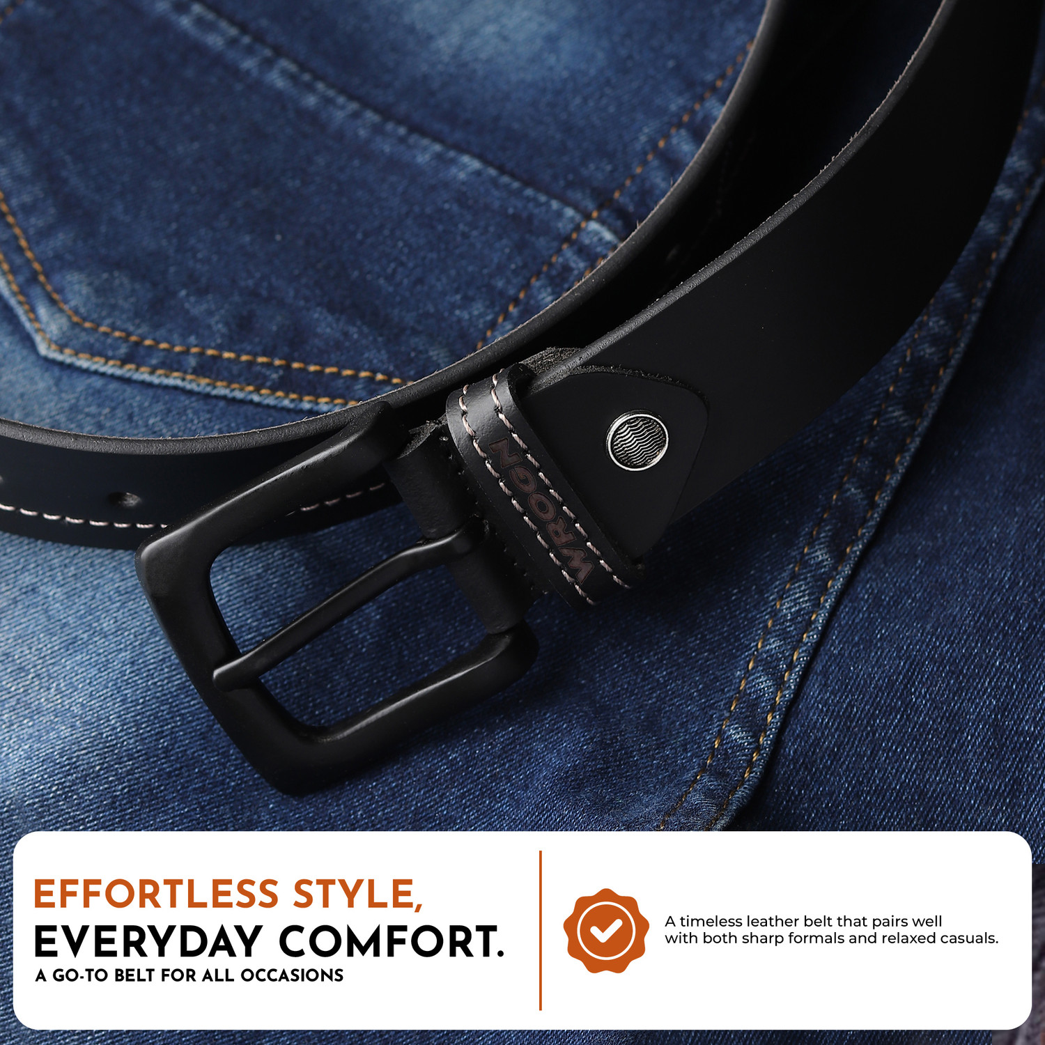 Image of WROGN Men Formal, Casual, Evening, Party Black Genuine Leather Belt