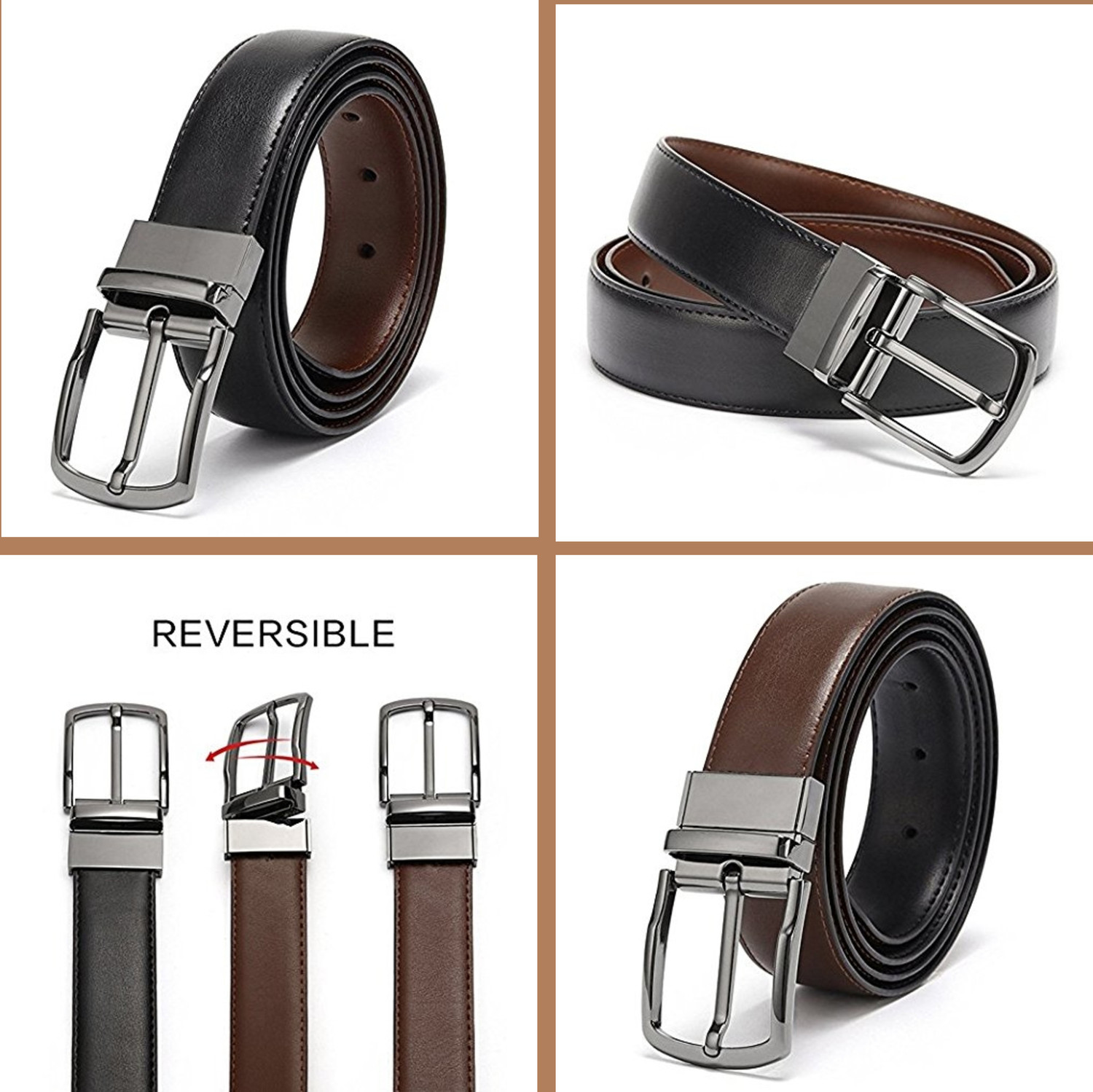 Image of URBAN ALFAMI Men Casual, Party, Formal, Evening Black Texas Leatherite Reversible Belt