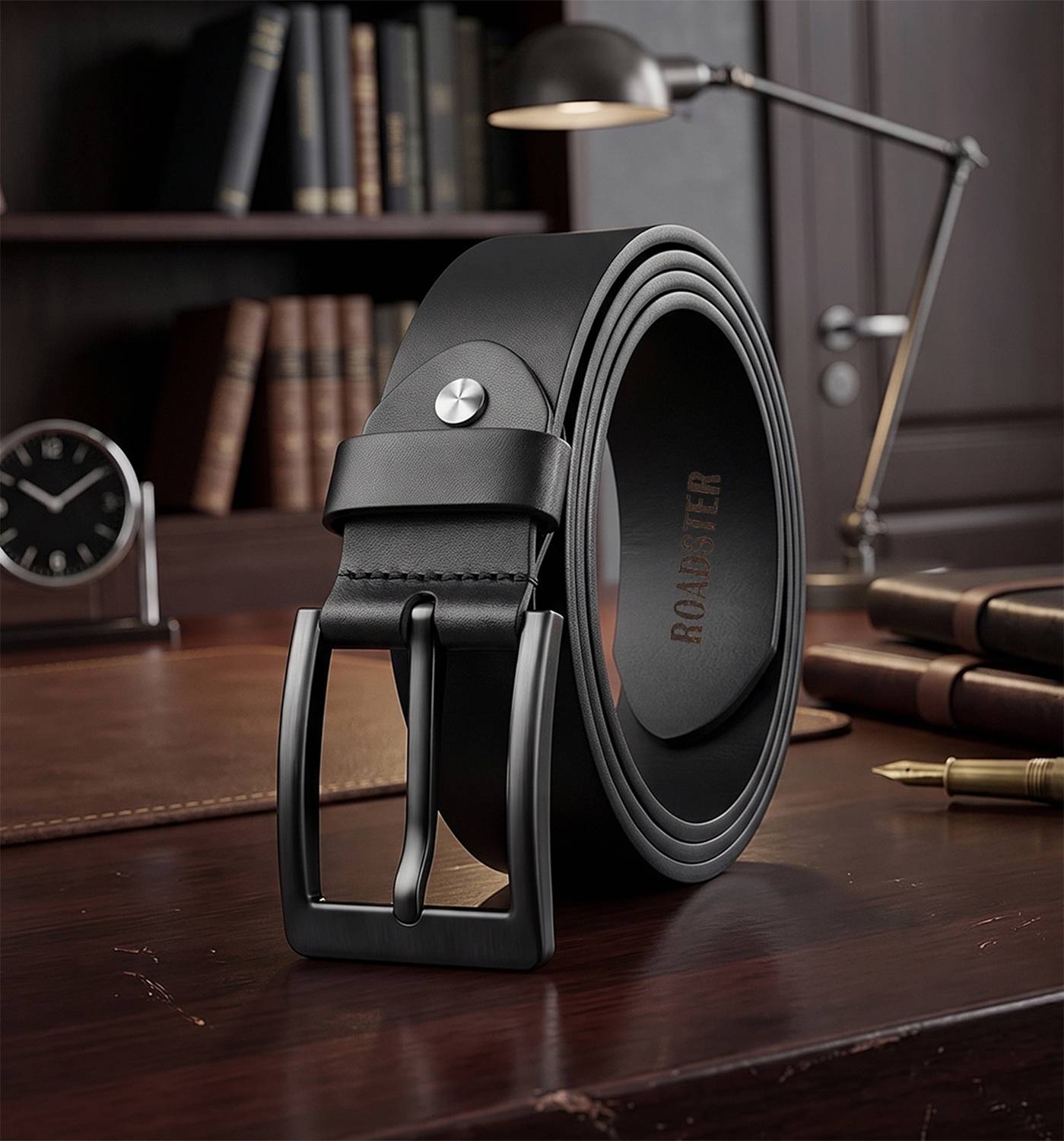 Roadster Men Black Leather Belt - Image 4