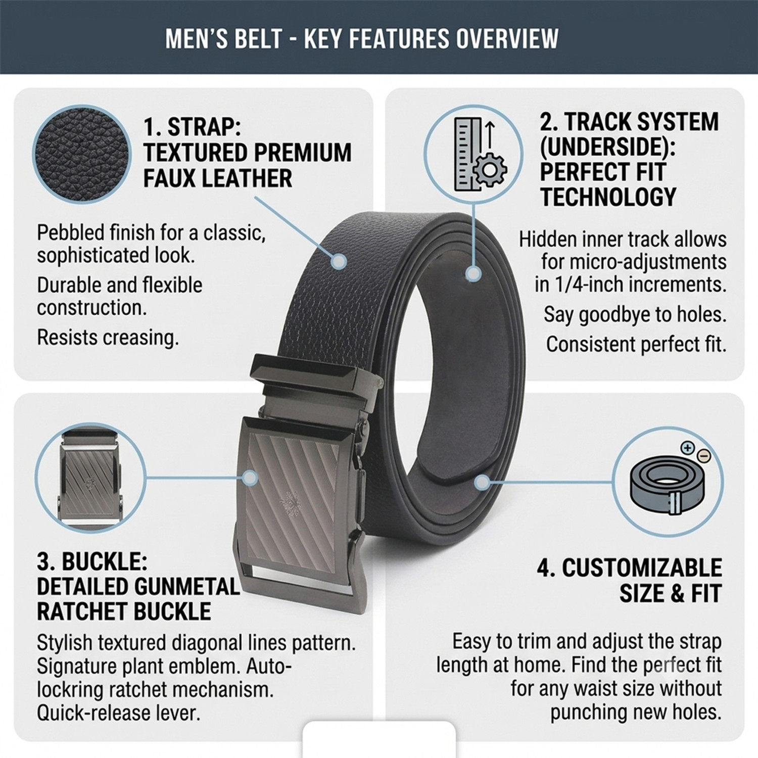 Image of Roadster Men Formal, Casual, Evening, Party Black Genuine Leather Belt
