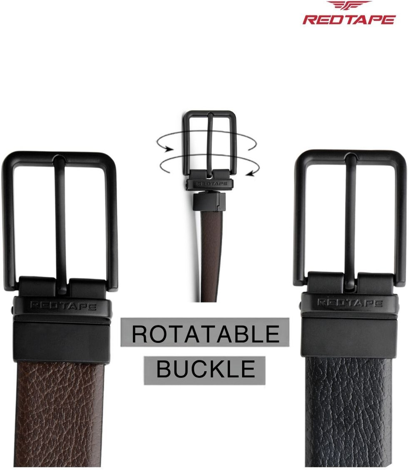 Image of RED TAPE Men Formal Black, Brown Genuine Leather Reversible Belt