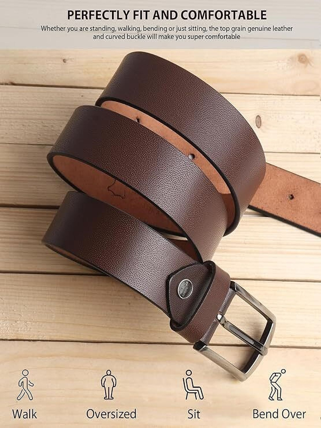 Image of KAEZRI Men Casual, Evening, Formal, Party Brown Genuine Leather Belt