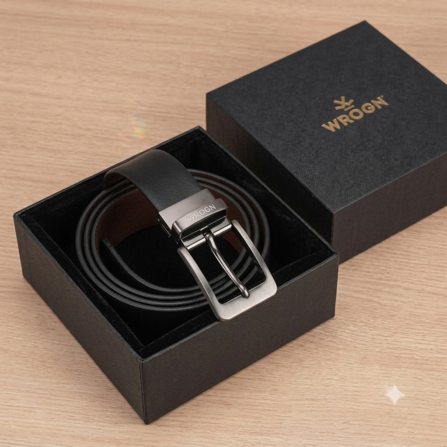 Image of WROGN Men Evening, Party, Formal, Casual Black, Brown Genuine Leather Reversible Belt