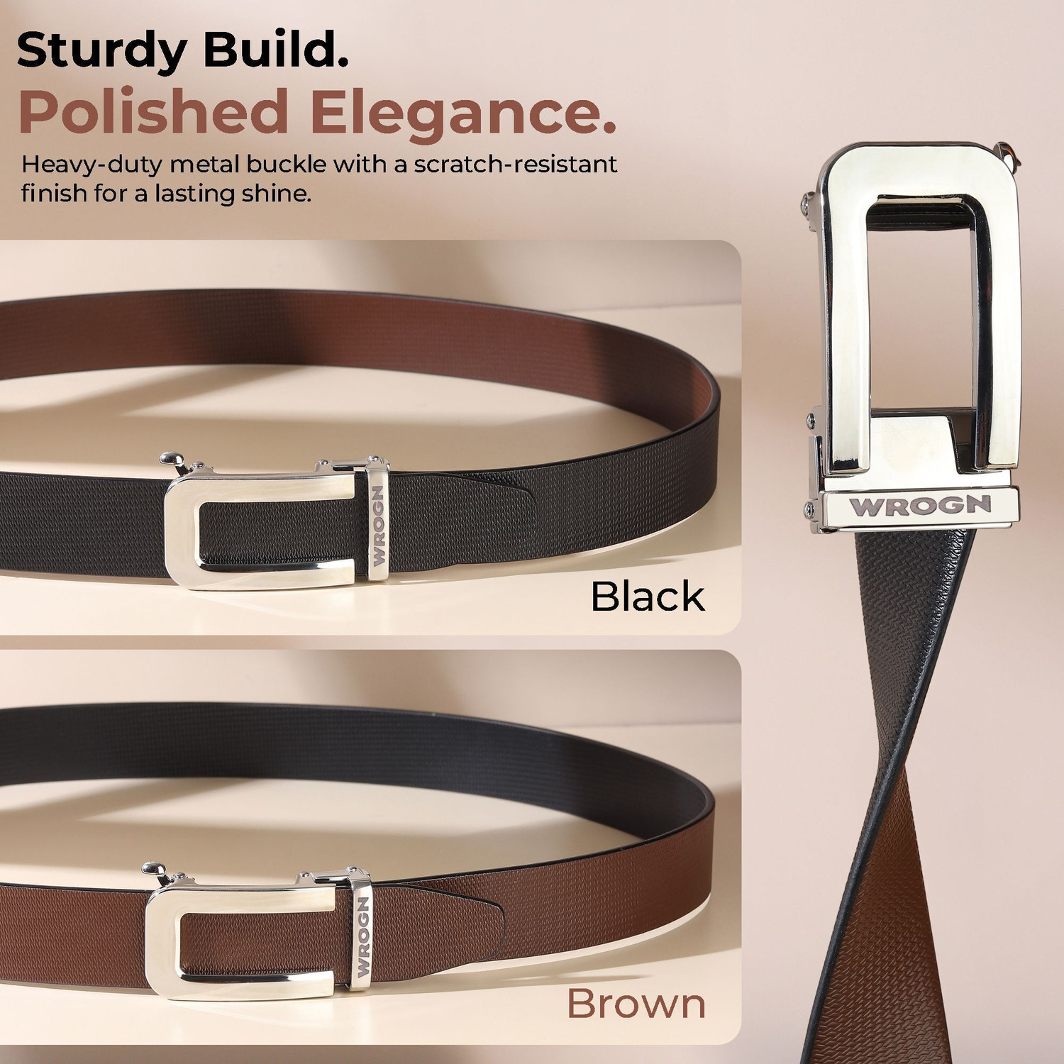 Image of WROGN Men Formal, Casual, Party, Evening Black, Brown Genuine Leather Belt