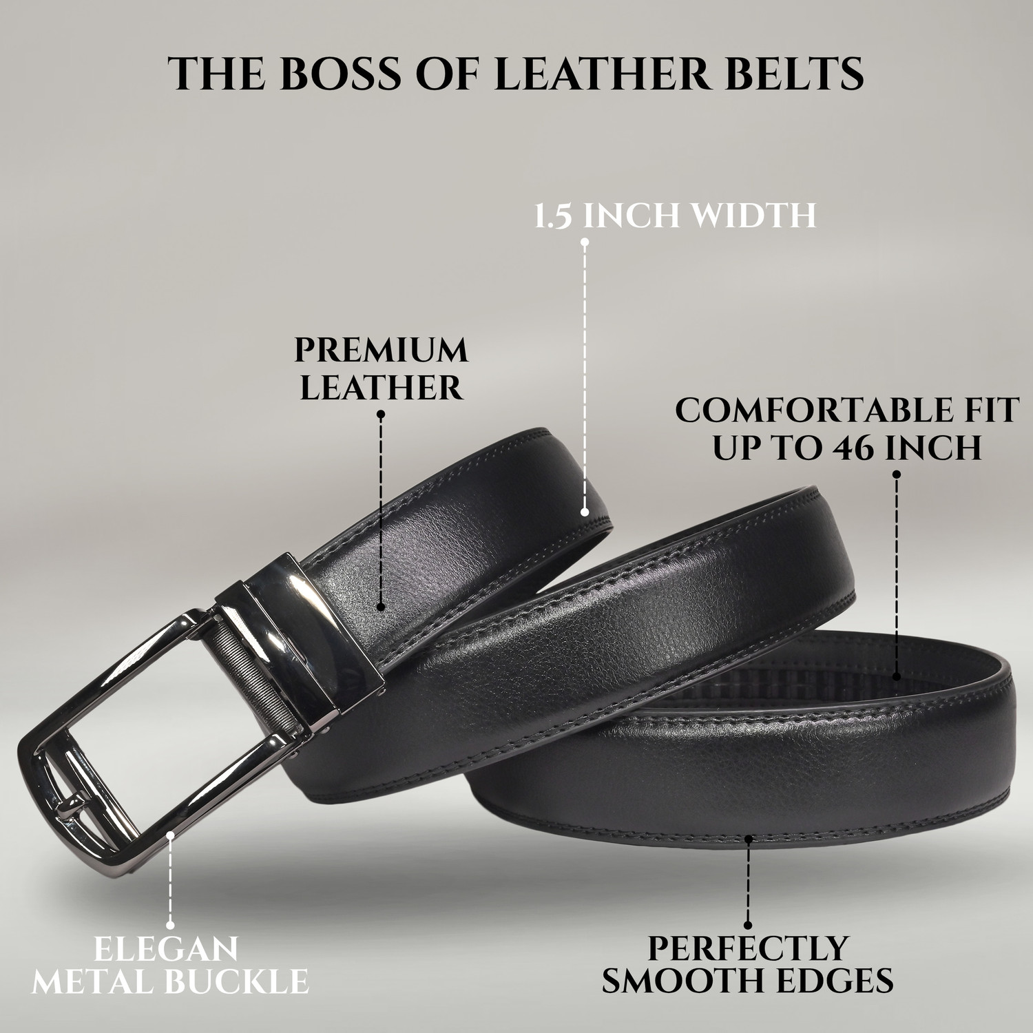 Image of RABELL Men Formal, Casual Black Genuine Leather Belt