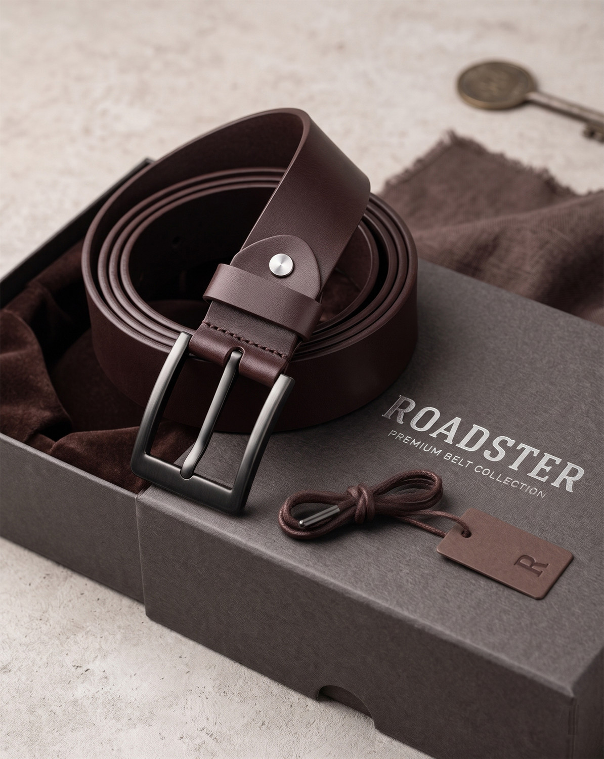 Image of Roadster Men Formal, Casual, Evening, Party Brown Genuine Leather Belt