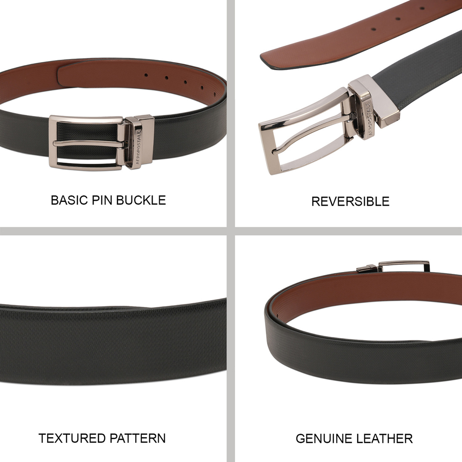 Image of AEROPOSTALE Men Casual Black Genuine Leather Reversible Belt