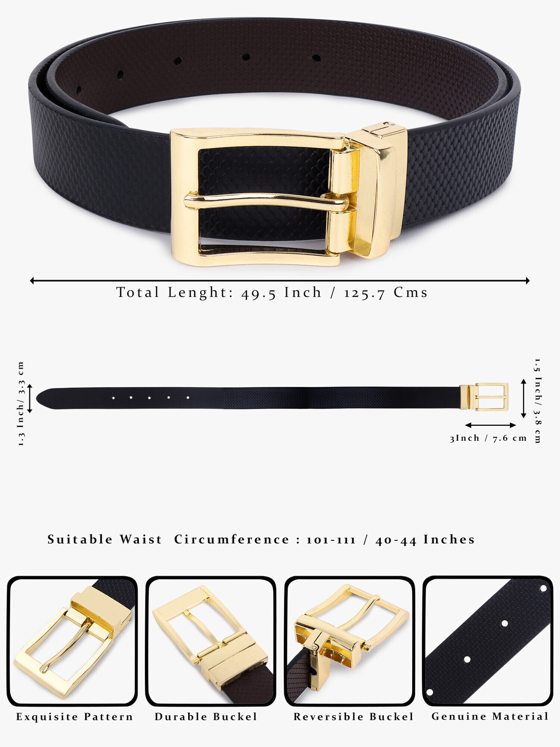 Image of KILLER Men Formal Black Artificial Leather Reversible Belt