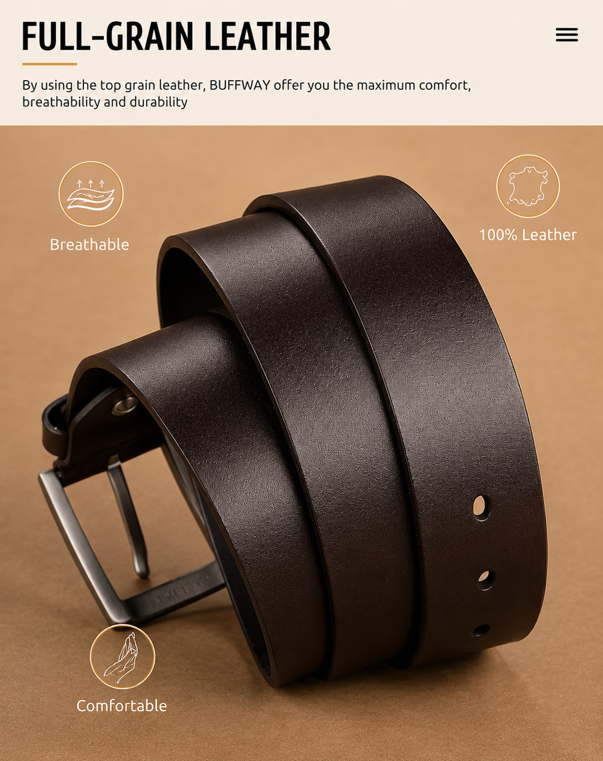 Image of Roadster Men Formal, Casual Brown Genuine Leather Belt