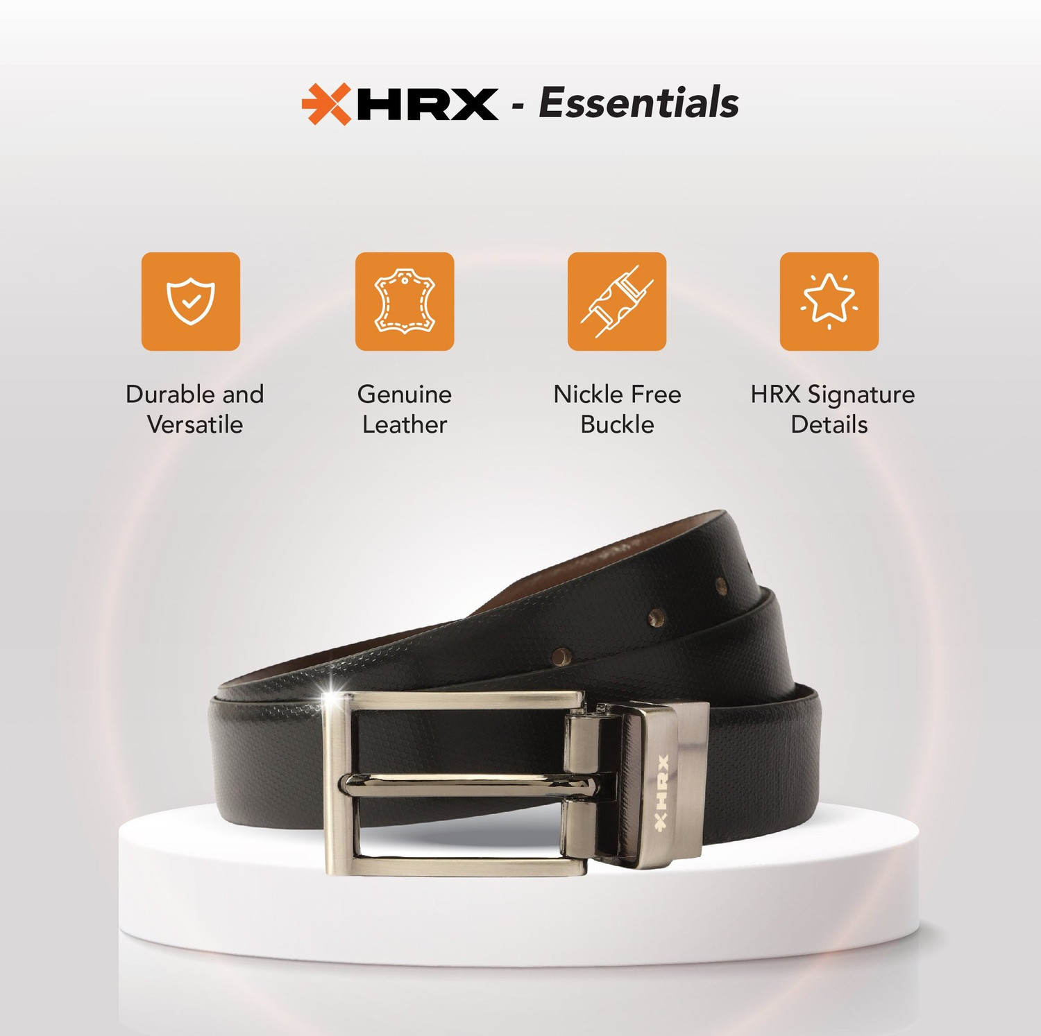 Image of HRX by Hrithik Roshan Men Formal Black Genuine Leather Belt