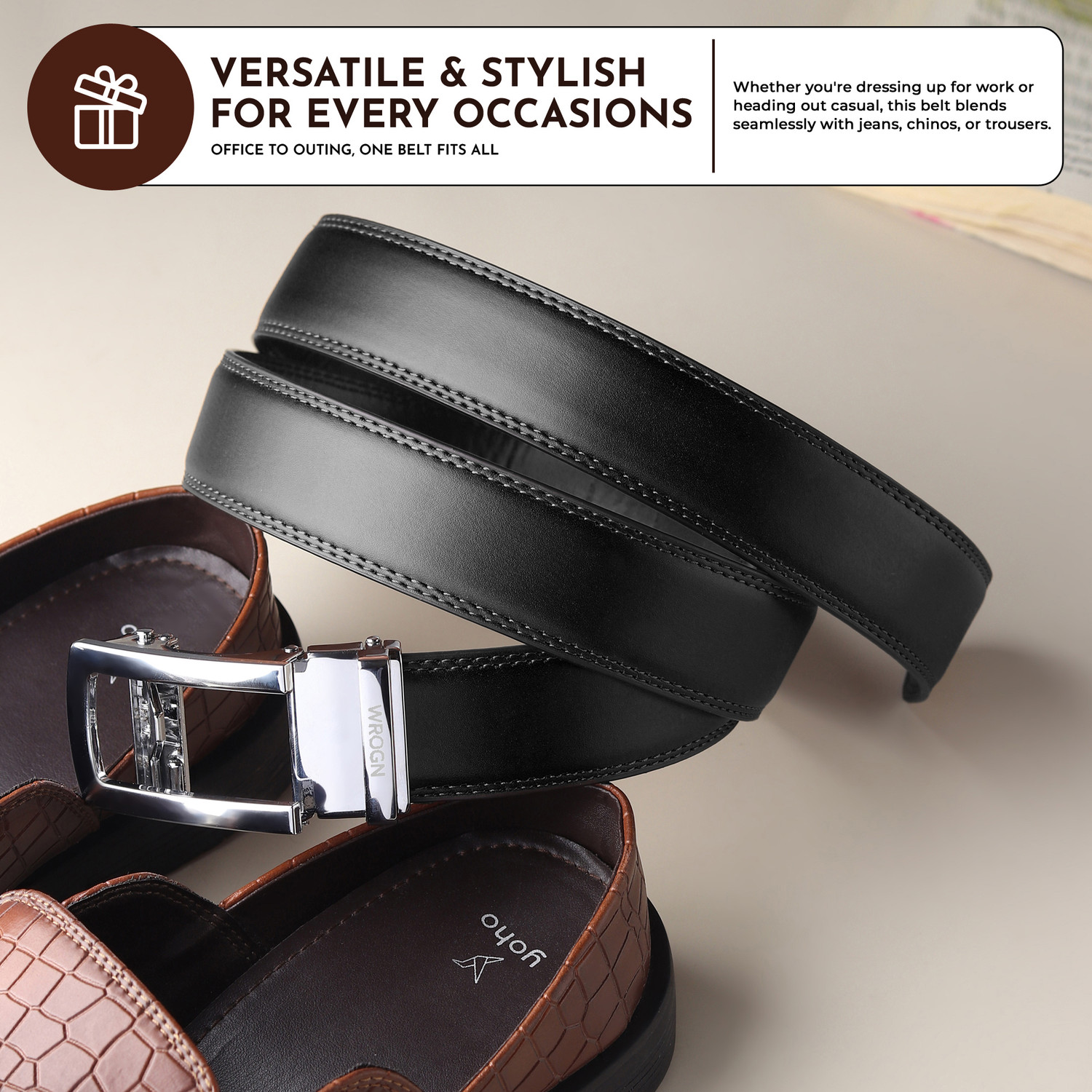 Image of WROGN Men Casual, Evening, Party, Formal Black Artificial Leather Belt