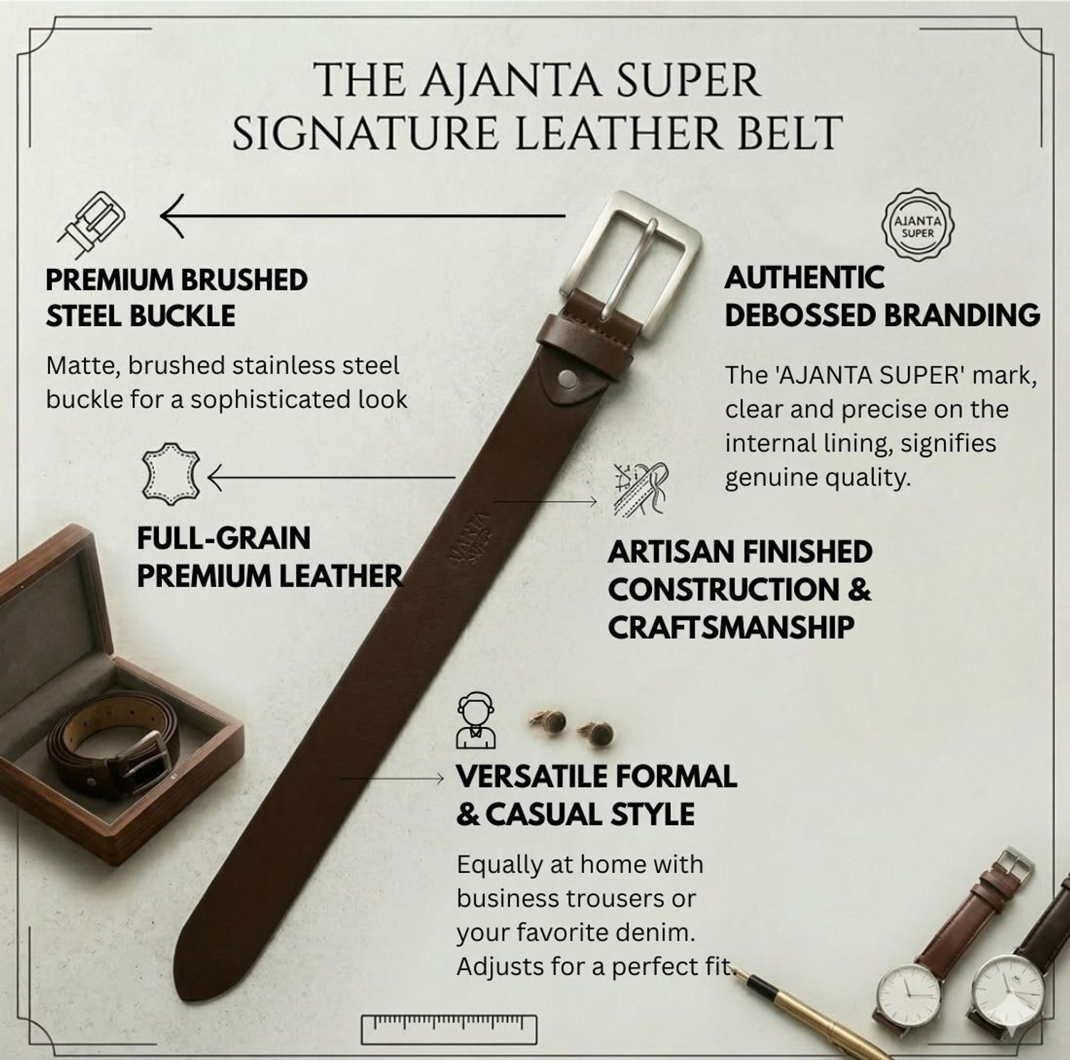 Image of Ajanta Super Men Casual, Formal Brown Genuine Leather Belt