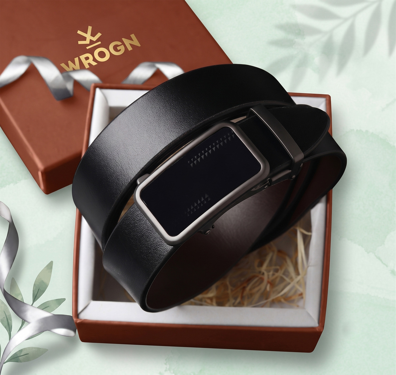 Image of WROGN Men Formal, Casual, Evening, Party Black Genuine Leather Belt