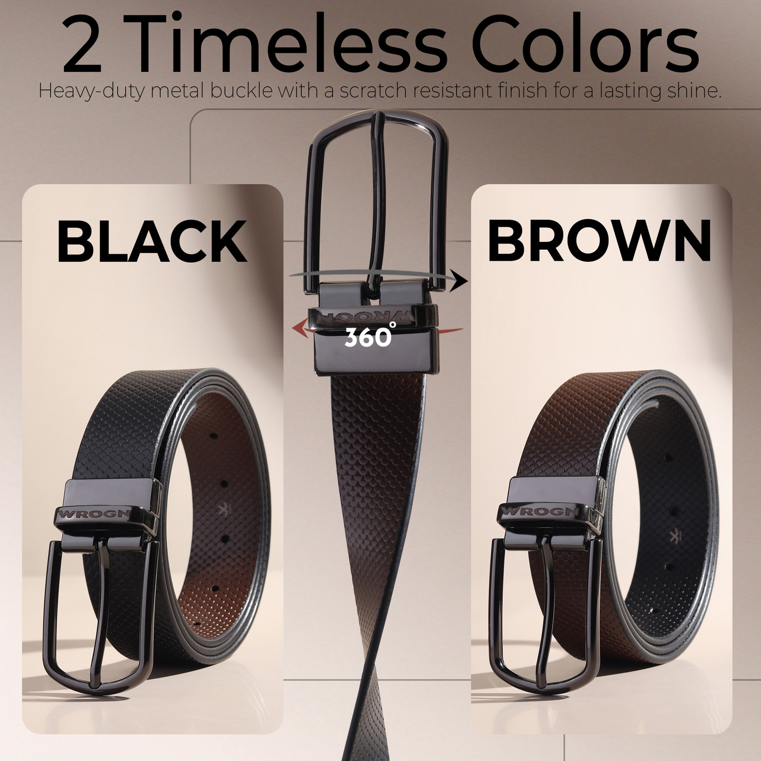 Image of WROGN Men Formal, Casual, Evening, Party Black, Brown Genuine Leather Reversible Belt