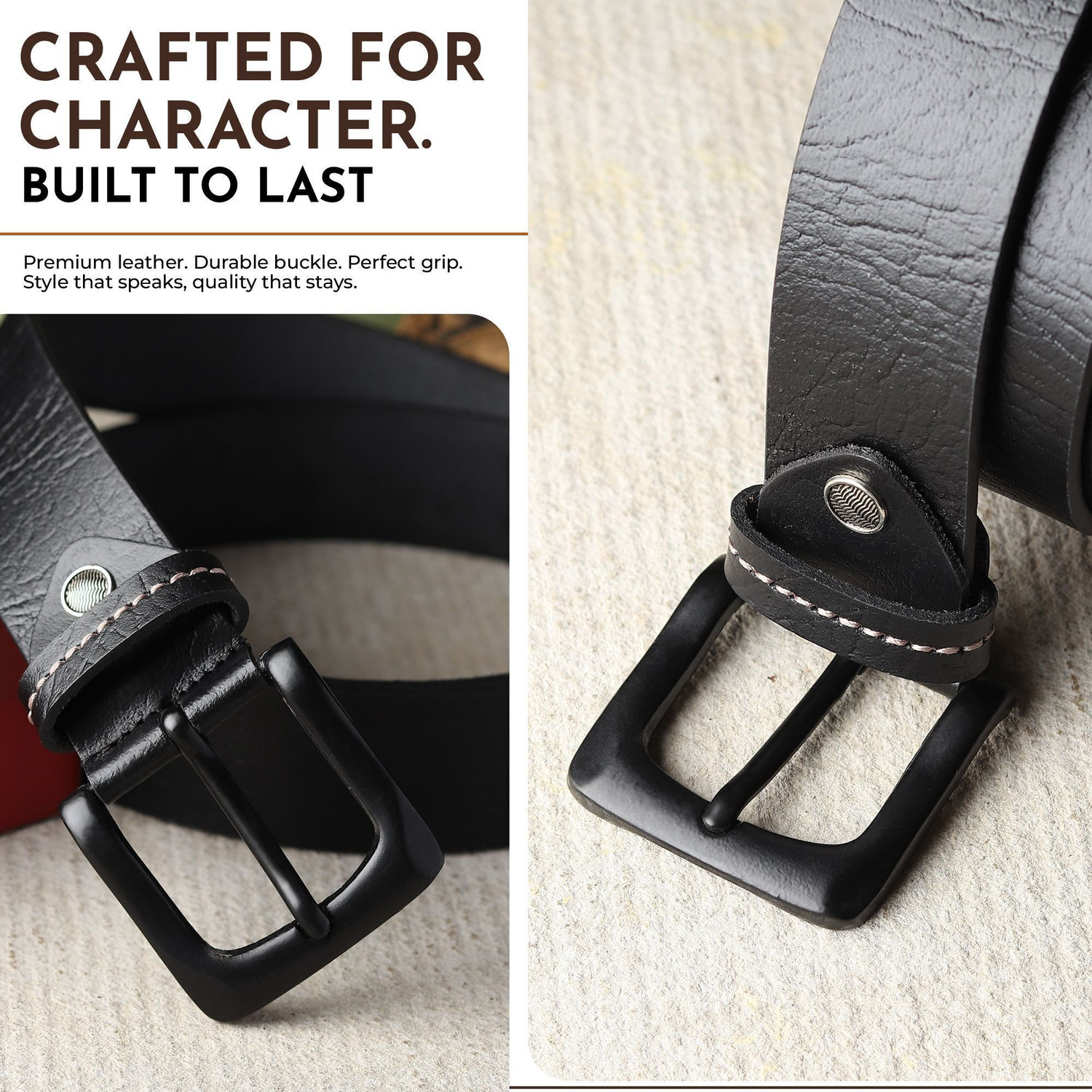 Image of WROGN Men Formal, Casual, Evening, Party Black Genuine Leather Belt