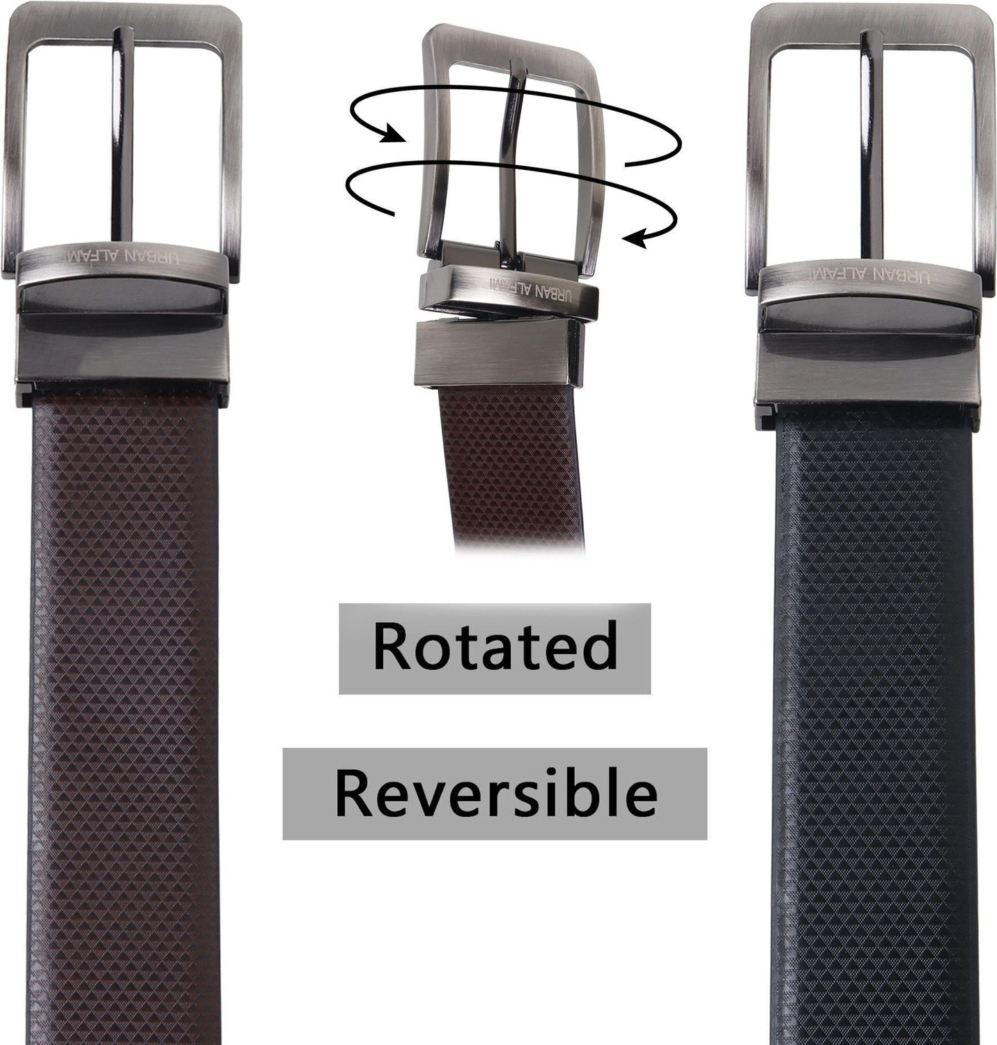 Image of URBAN ALFAMI Men Formal, Casual, Party Black, Brown Artificial Leather, Texas Leatherite Reversible Belt