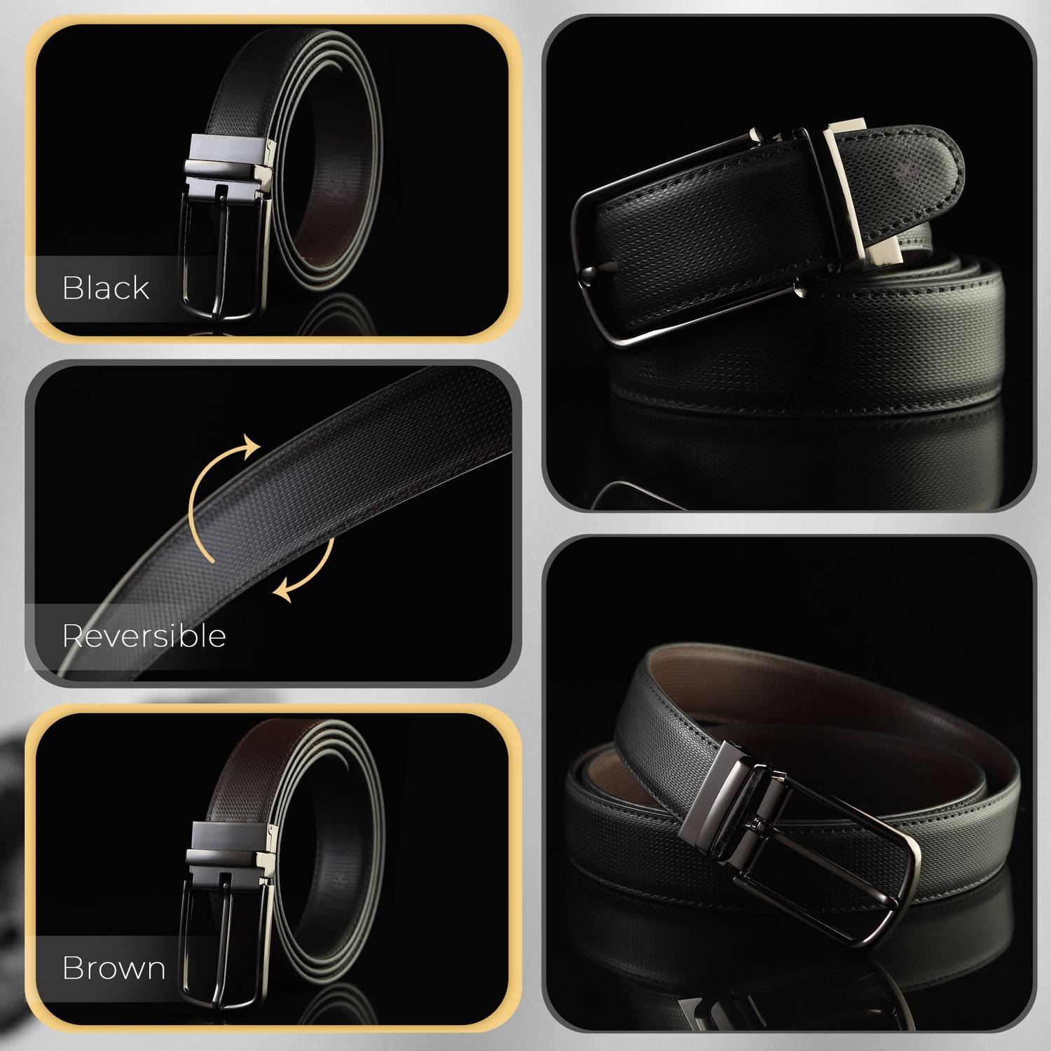 WROGN Men Black Reversible Leather Belt - Image 4