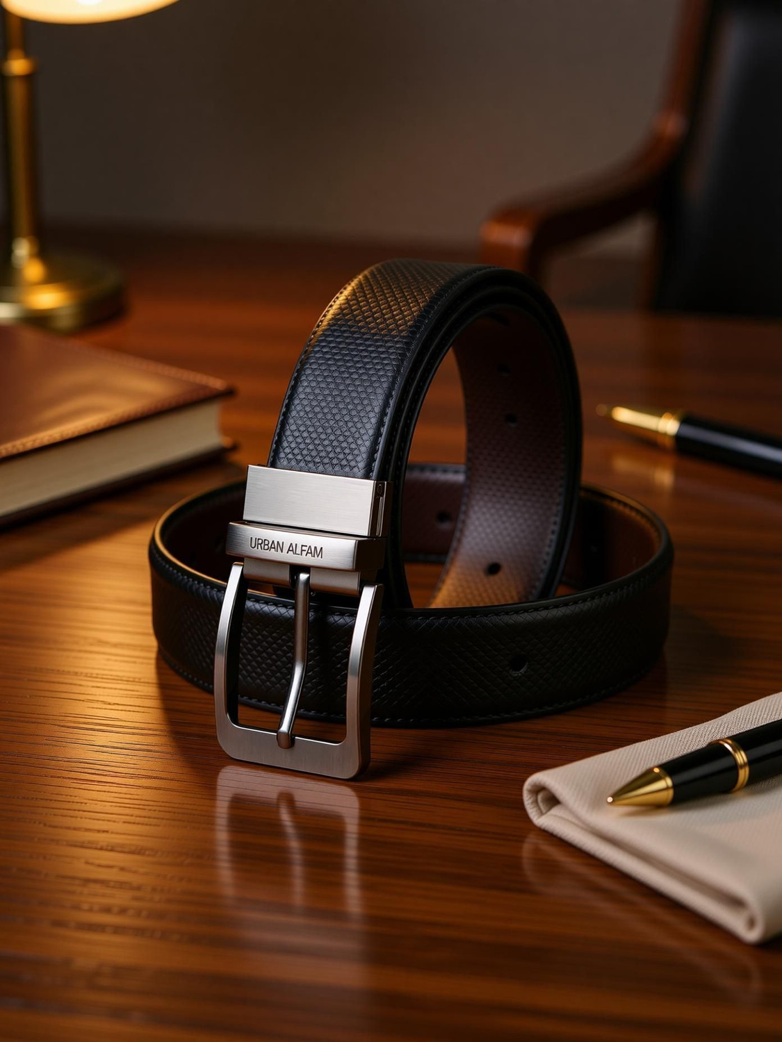 Image of URBAN ALFAMI Men Formal, Casual, Party Black, Brown Artificial Leather, Texas Leatherite Reversible Belt
