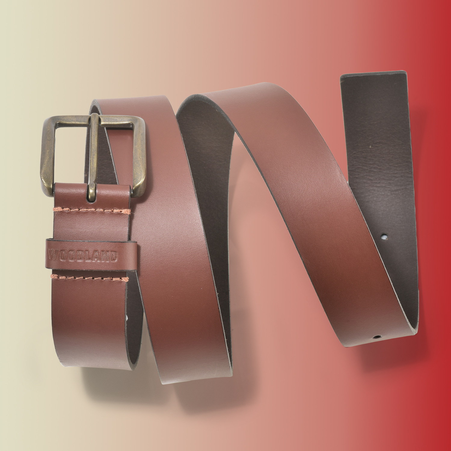 Image of WOODLAND Men Casual Tan Genuine Leather Belt