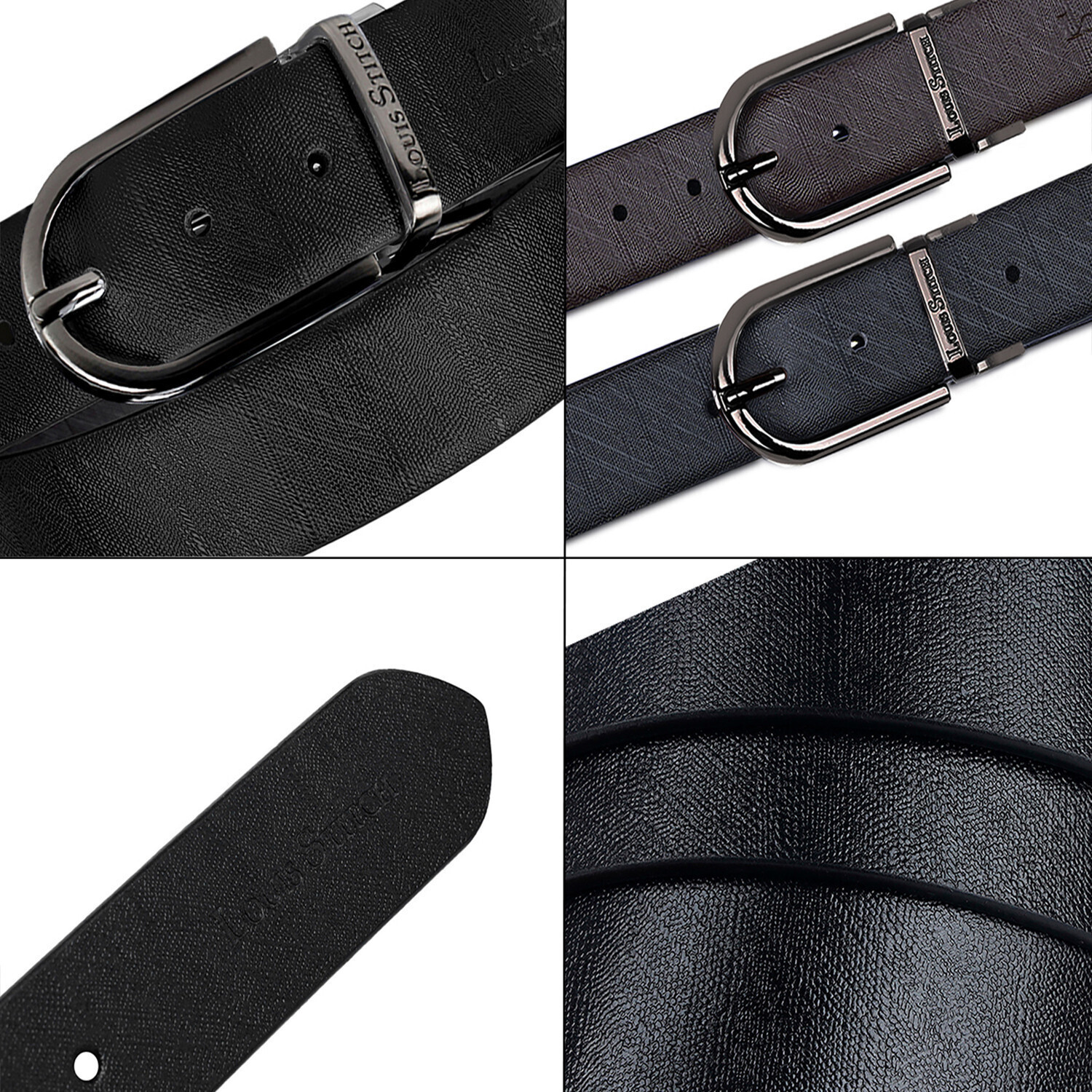 Image of LOUIS STITCH Men Formal Black Genuine Leather Reversible Belt