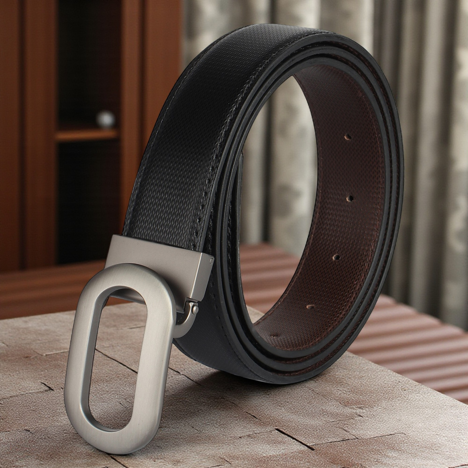 Image of KILLER Men Formal, Casual, Evening, Party Black Artificial Leather Reversible Belt