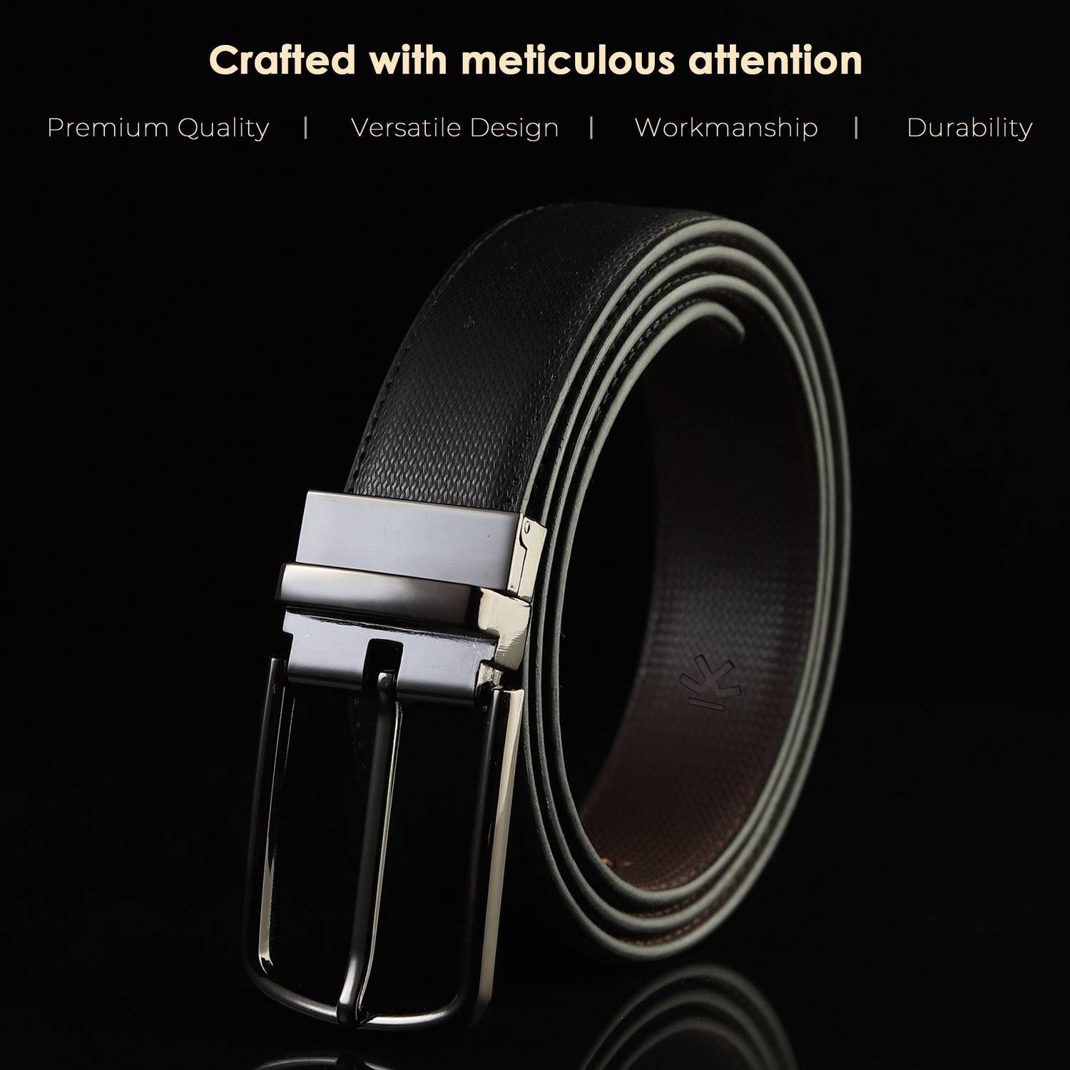 WROGN Men Black Reversible Leather Belt - Image 3
