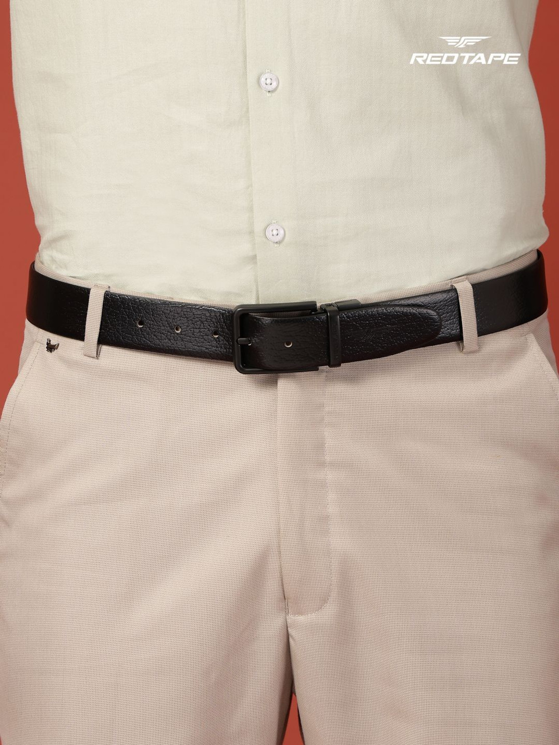 Image of RED TAPE Men Formal Black, Brown Genuine Leather Reversible Belt