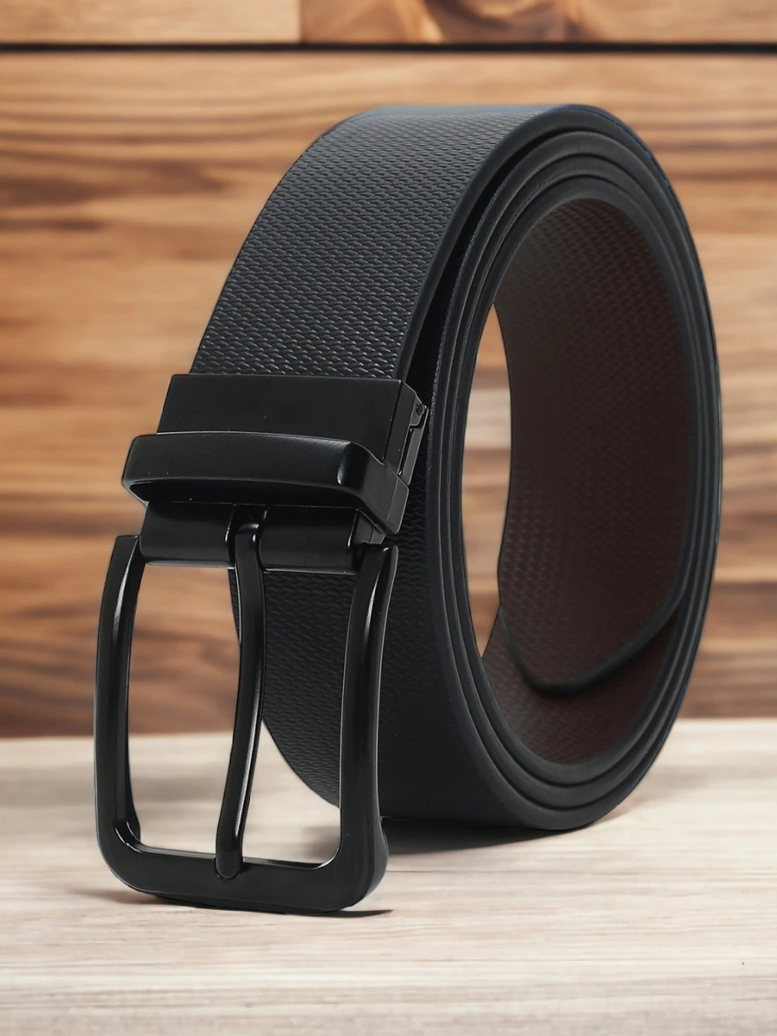 Image of Crusset Men Formal Black Genuine Leather Reversible Belt