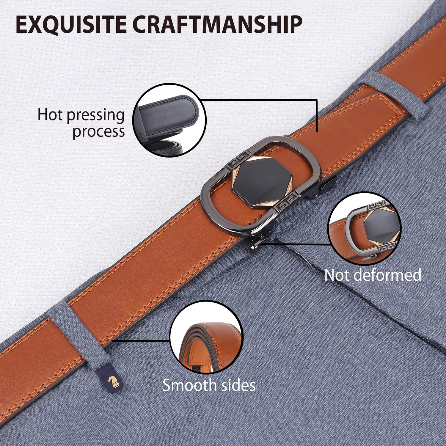 Image of WROGN Men Formal, Evening, Casual, Party Tan Texas Leatherite Belt