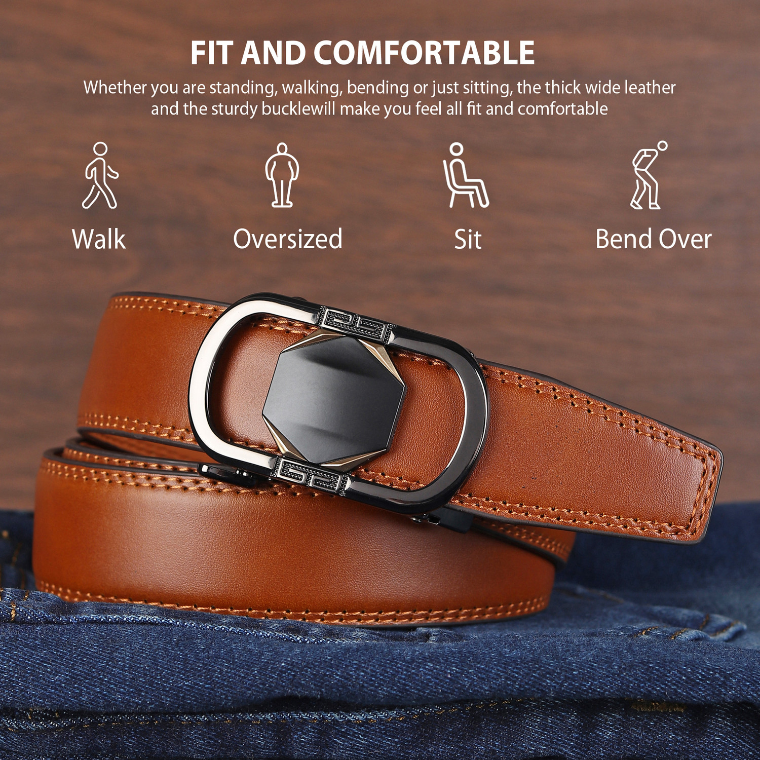 Image of WROGN Men Formal, Evening, Casual, Party Tan Texas Leatherite Belt