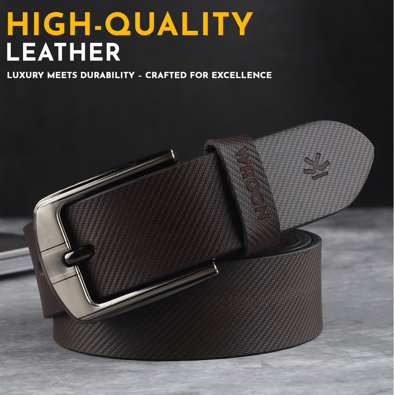 Image of WROGN Men Formal, Casual, Evening, Party Brown Genuine Leather Belt