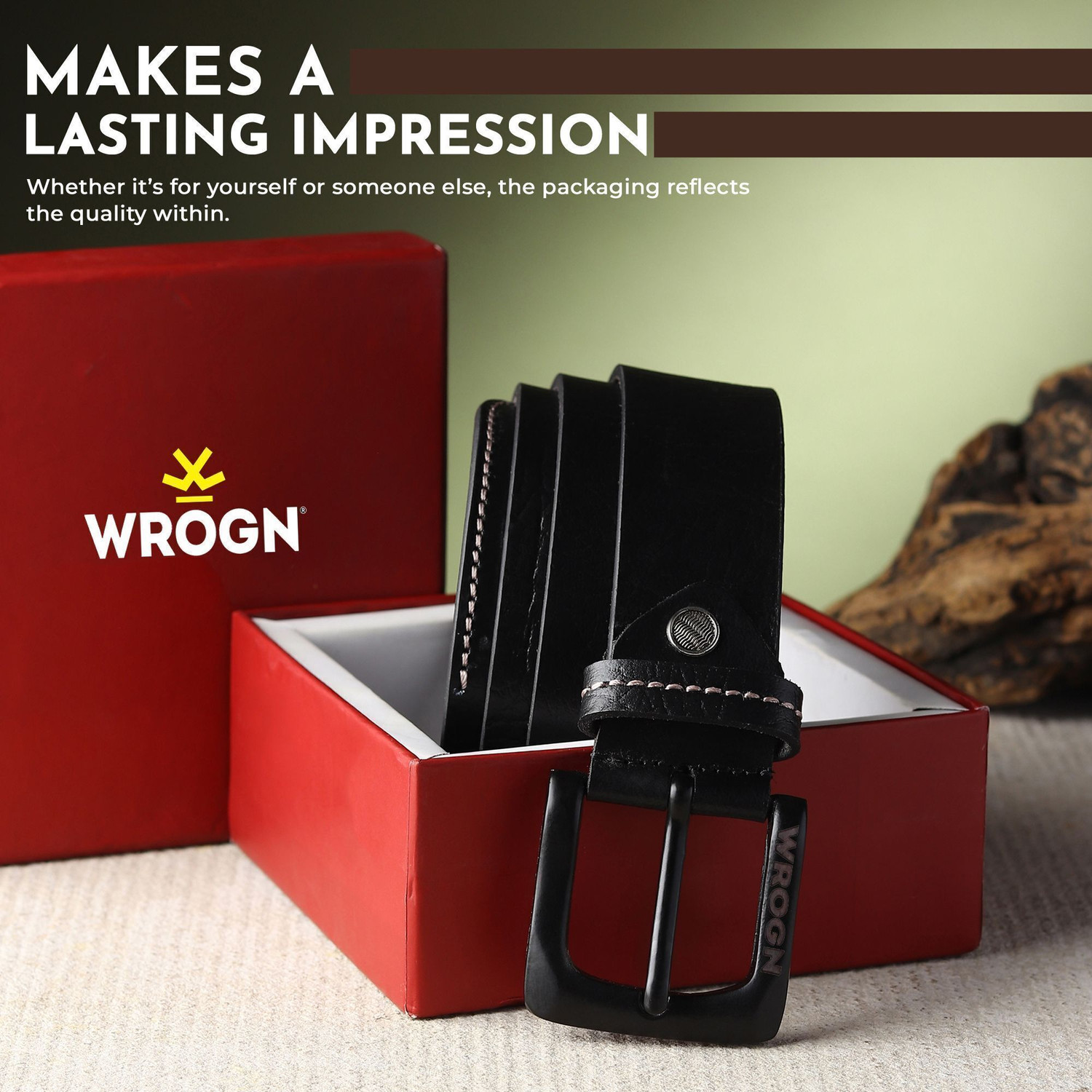 Image of WROGN Men Formal, Casual, Evening, Party Black Genuine Leather Belt