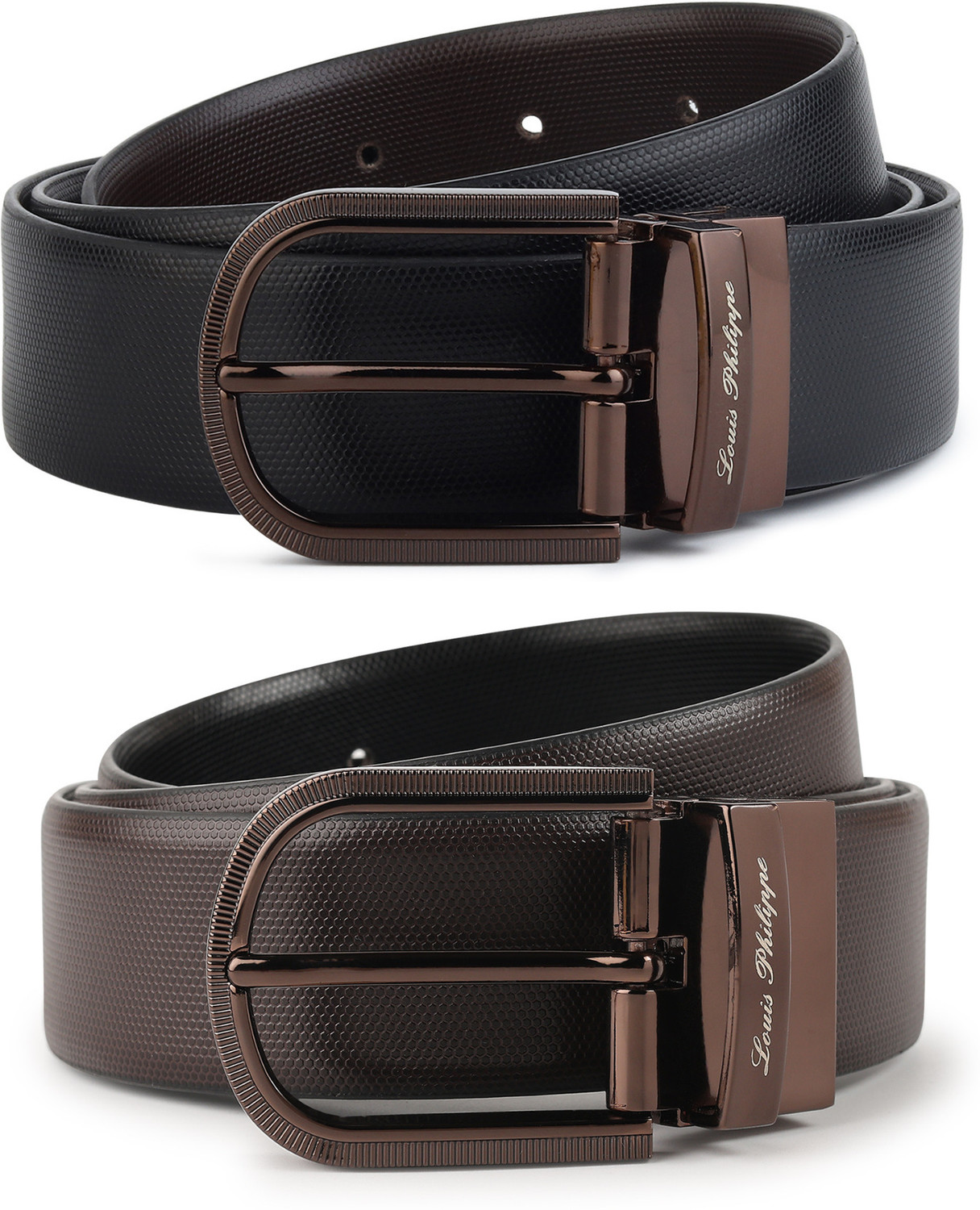 Image of LOUIS PHILIPPE Men Casual, Formal Black, Brown Genuine Leather Reversible Belt