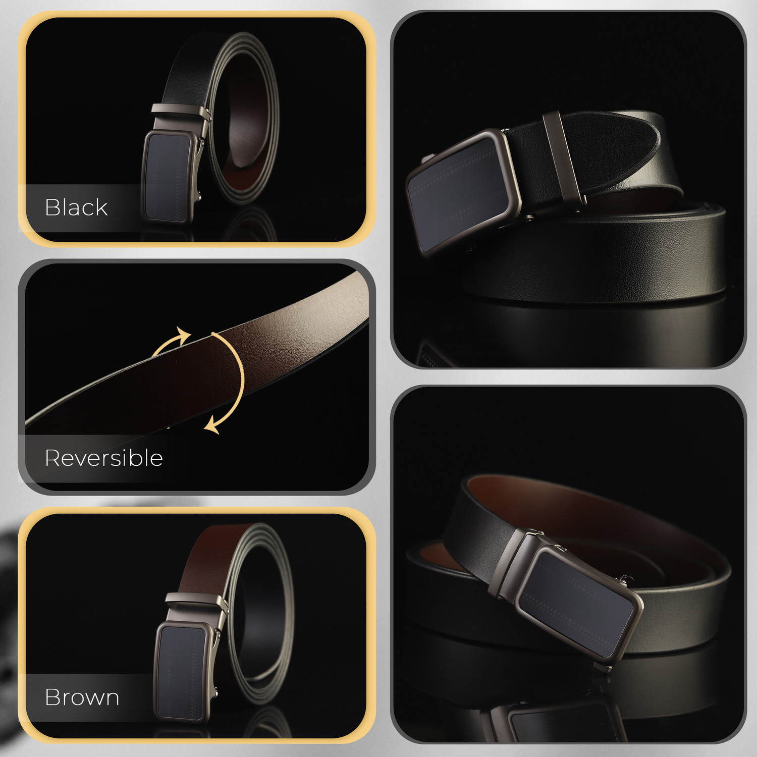 Image of LOOPA Men Formal Black Genuine Leather Reversible Belt