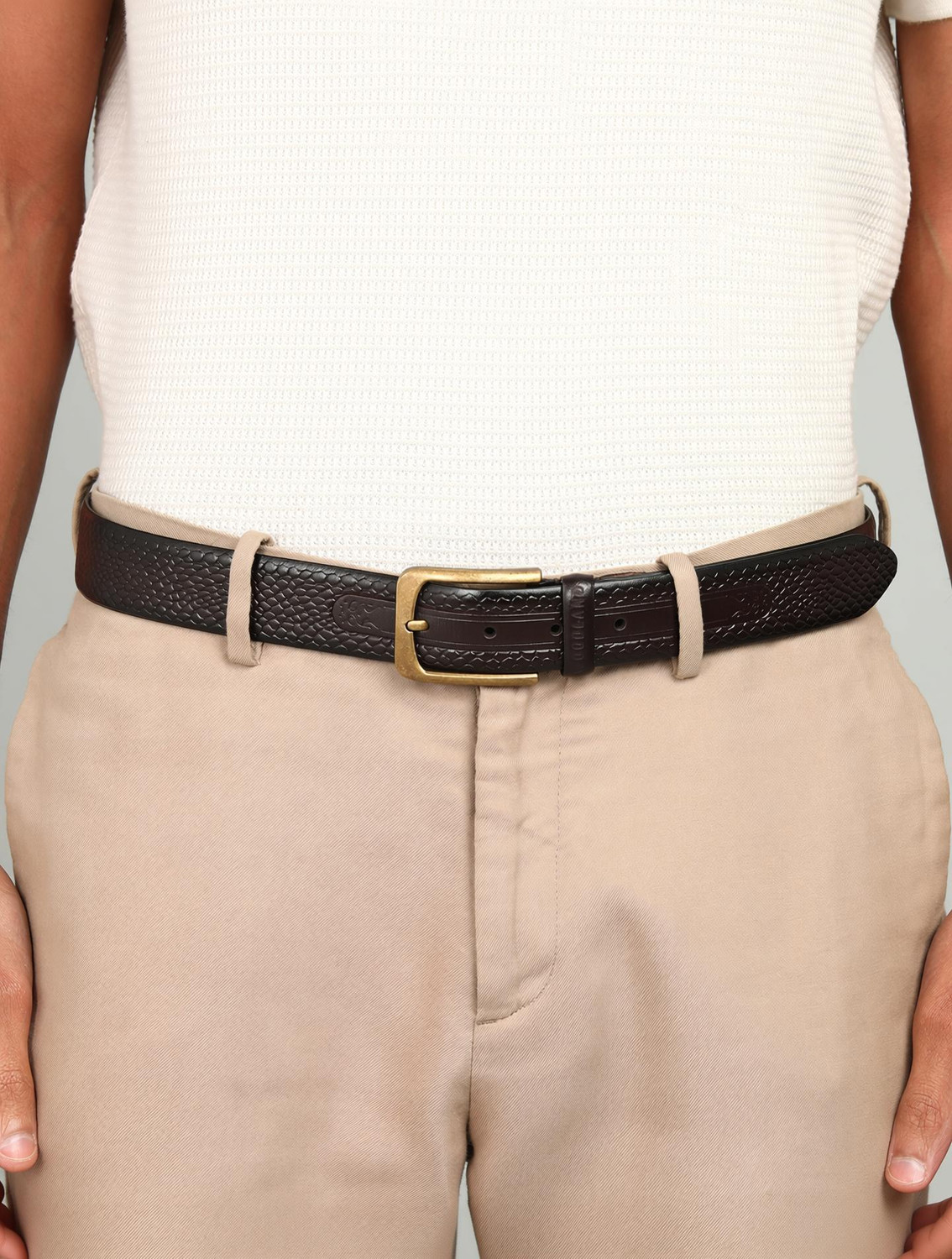 WOODLAND Men Formal Brown Genuine Leather Belt