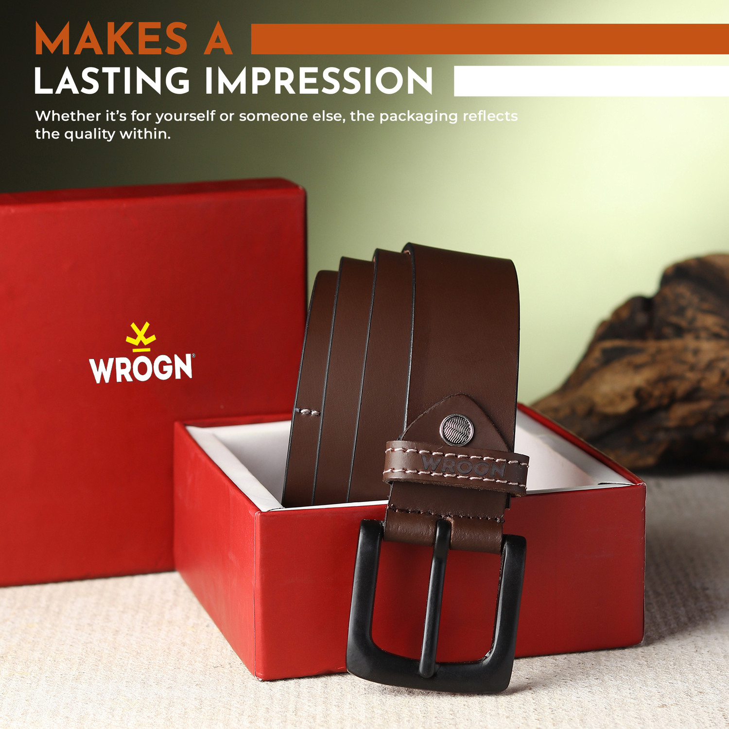 Image of WROGN Men Formal, Casual, Evening, Party Brown Genuine Leather Belt