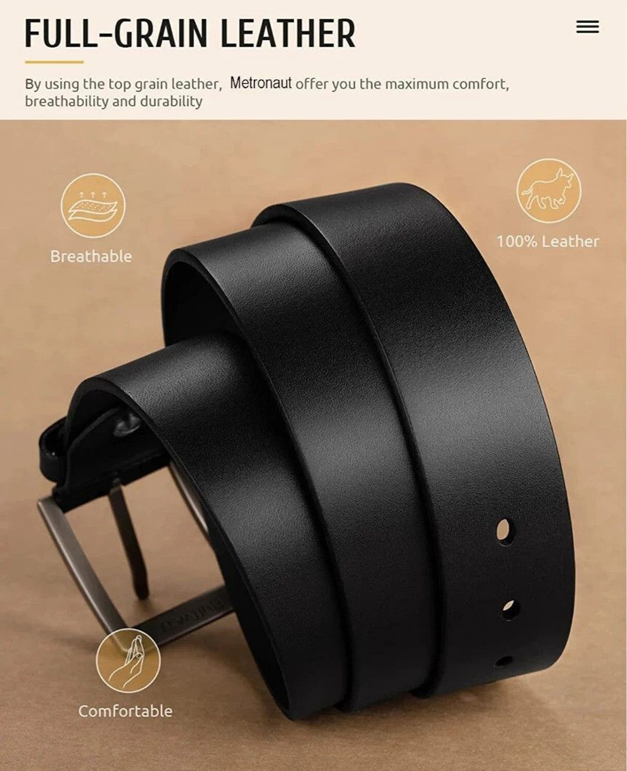 Image of zaphod Men Casual, Formal, Party Black Genuine Leather Belt