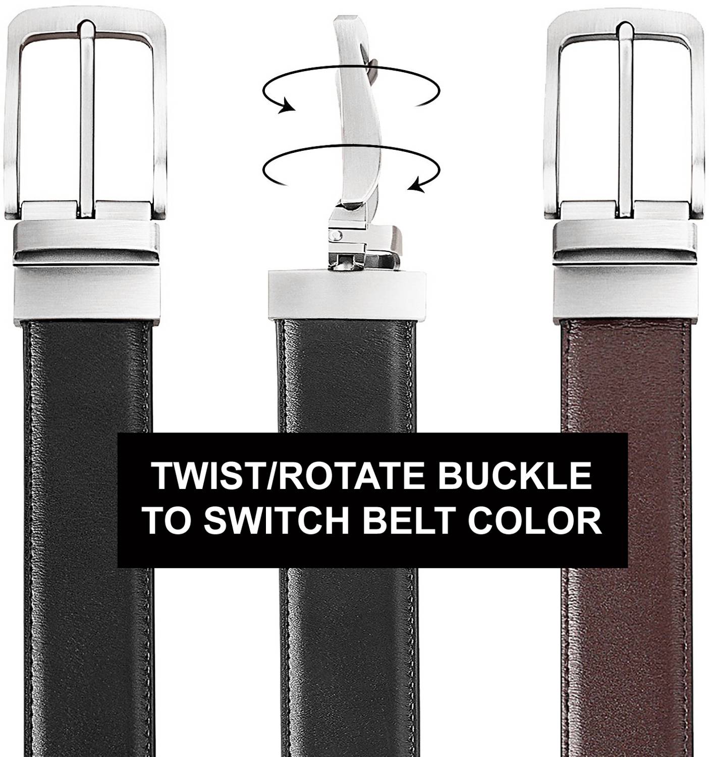 Roadster Men Black Reversible Leather Belt - Image 4